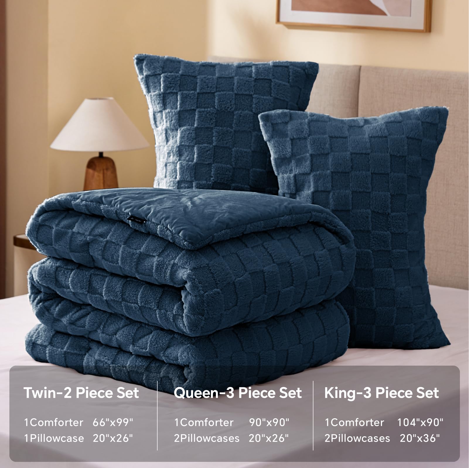 Ultra-Soft Checkered Fleece Blanket Set — Warm, Fluffy, Reversible Winter Bedding