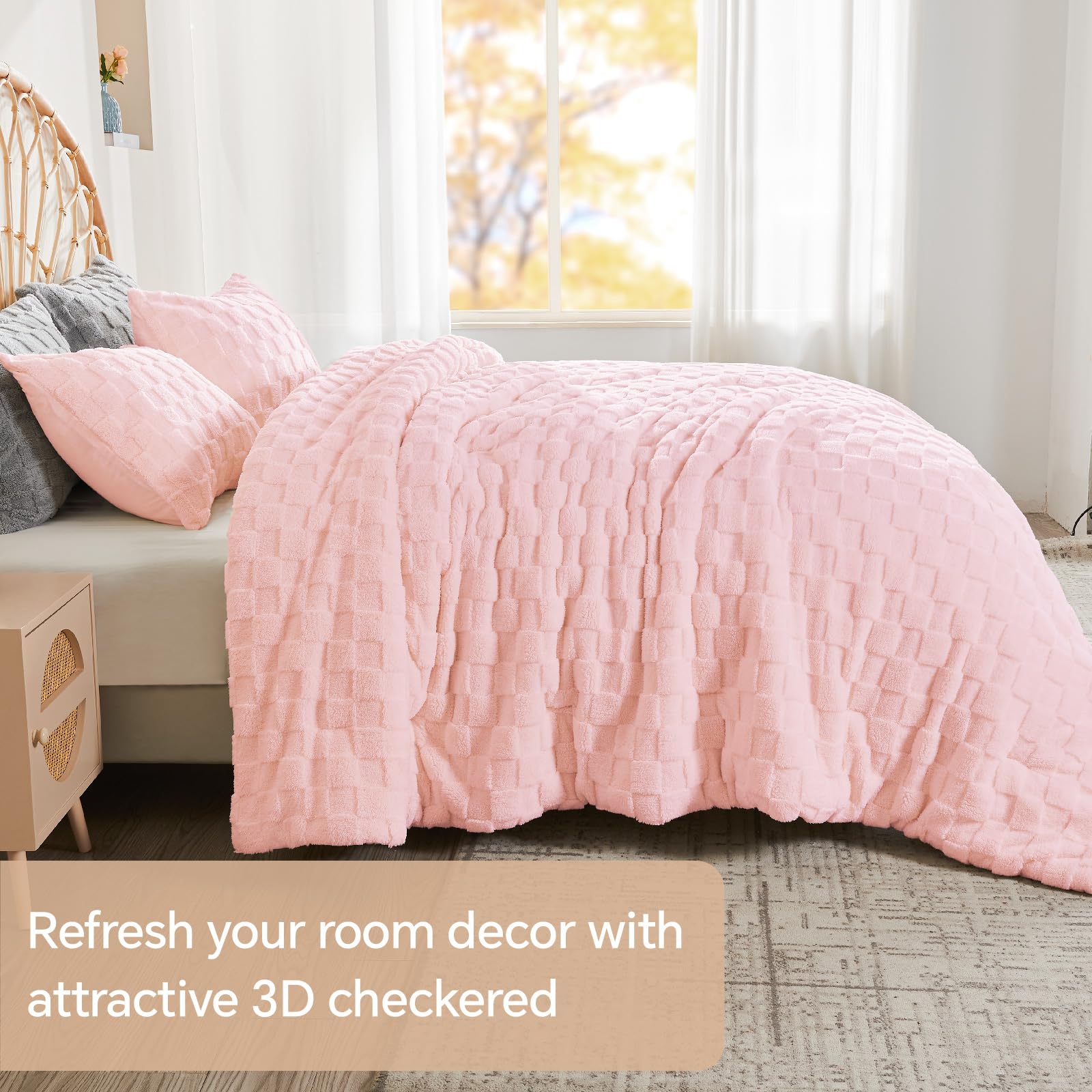Ultra-Soft Checkered Fleece Blanket Set — Warm, Fluffy, Reversible Winter Bedding
