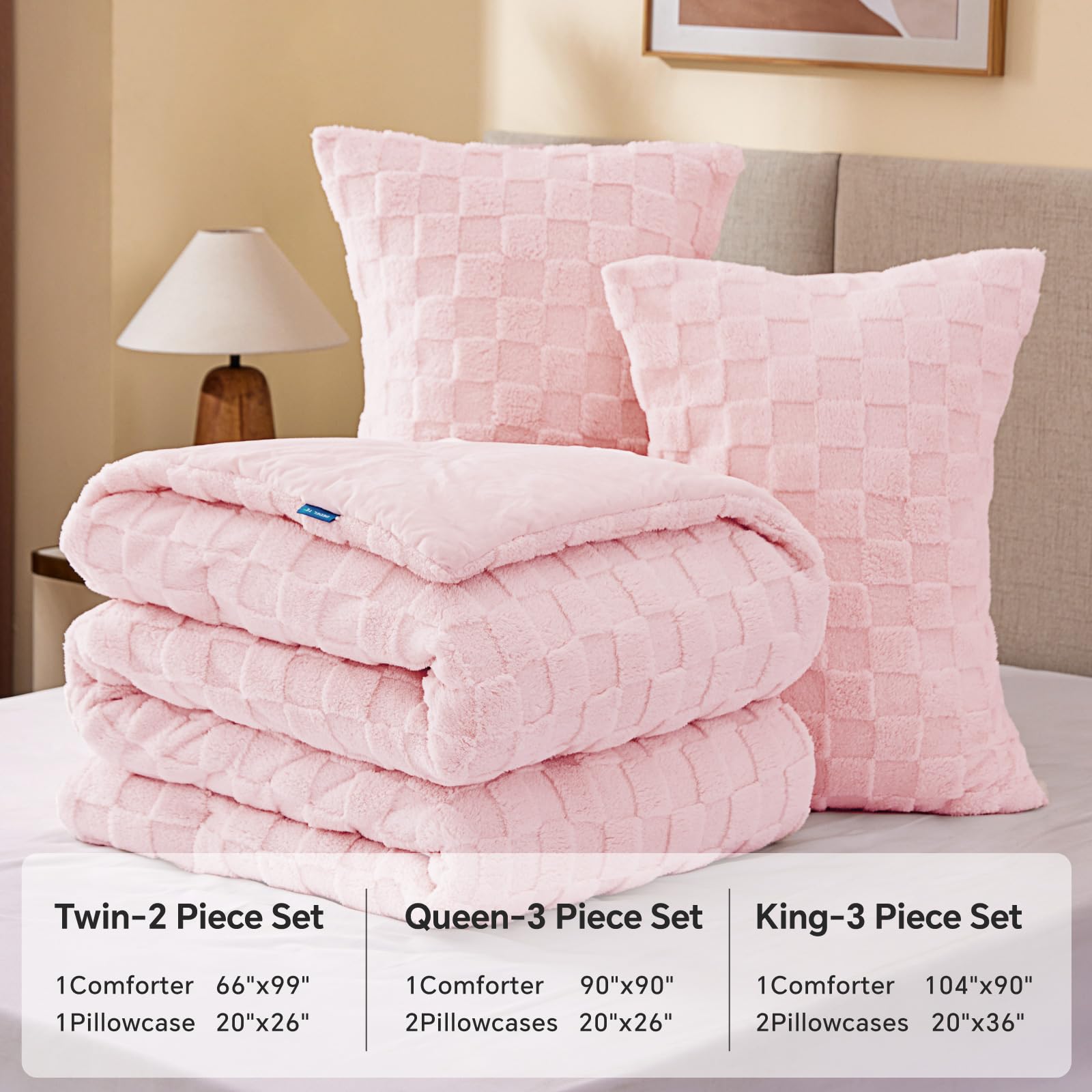 Ultra-Soft Checkered Fleece Blanket Set — Warm, Fluffy, Reversible Winter Bedding
