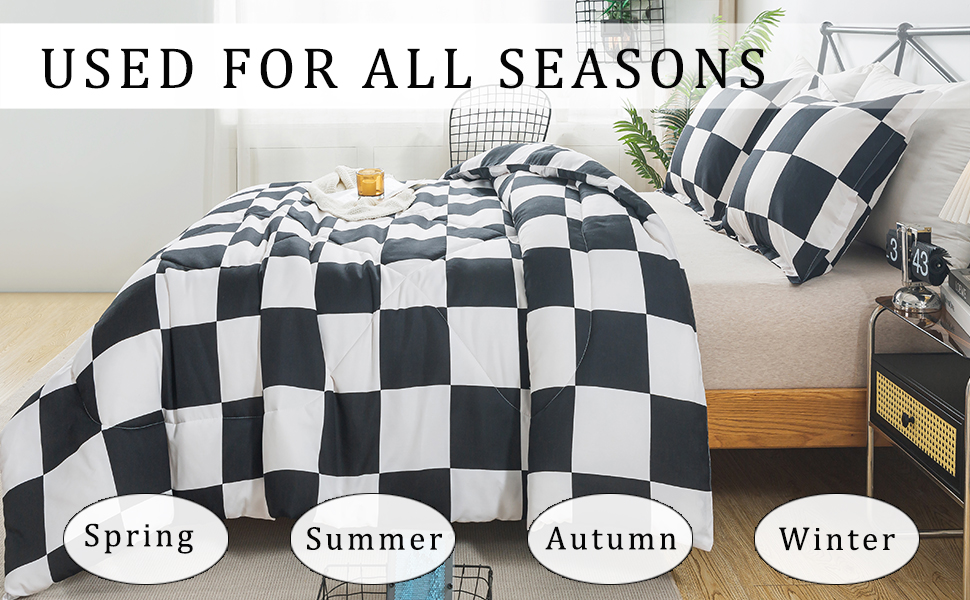 Black & White Checkered Microfiber Comforter Set – Soft Brushed Fabric, Lightweight & Durable Bedding
