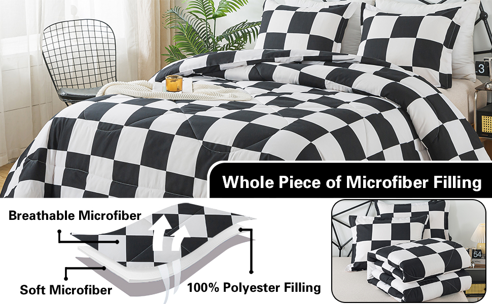 Black & White Checkered Microfiber Comforter Set – Soft Brushed Fabric, Lightweight & Durable Bedding