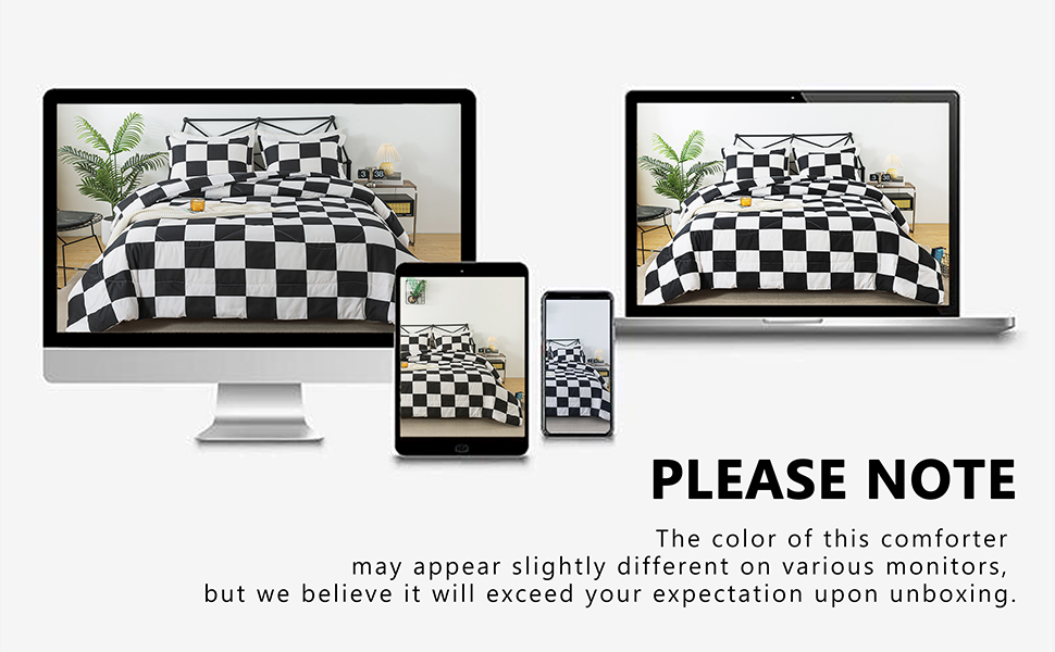 Black & White Checkered Microfiber Comforter Set – Soft Brushed Fabric, Lightweight & Durable Bedding