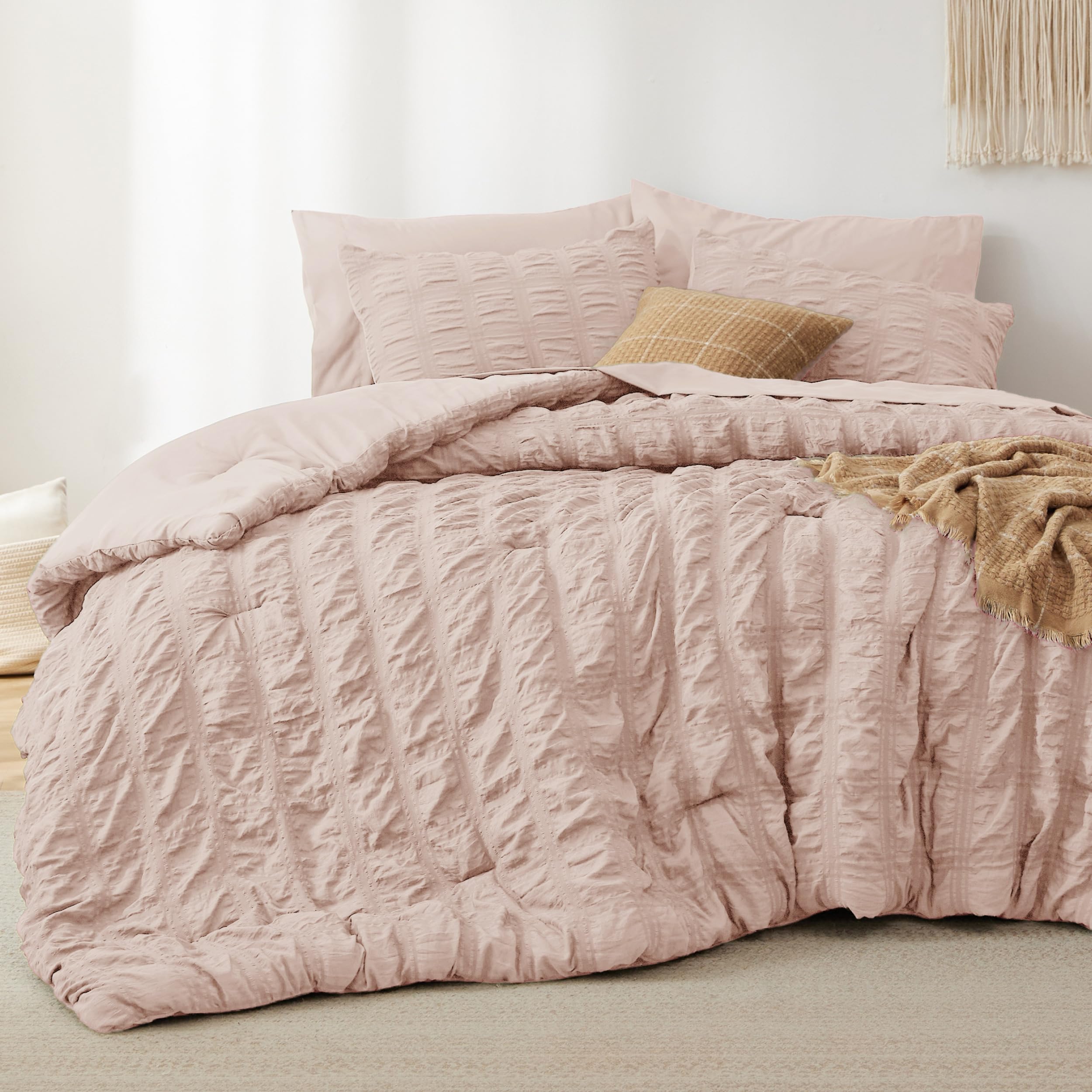 Square Seersucker Comforter Set – Lightweight, Textured & Soft All-Season Bedding