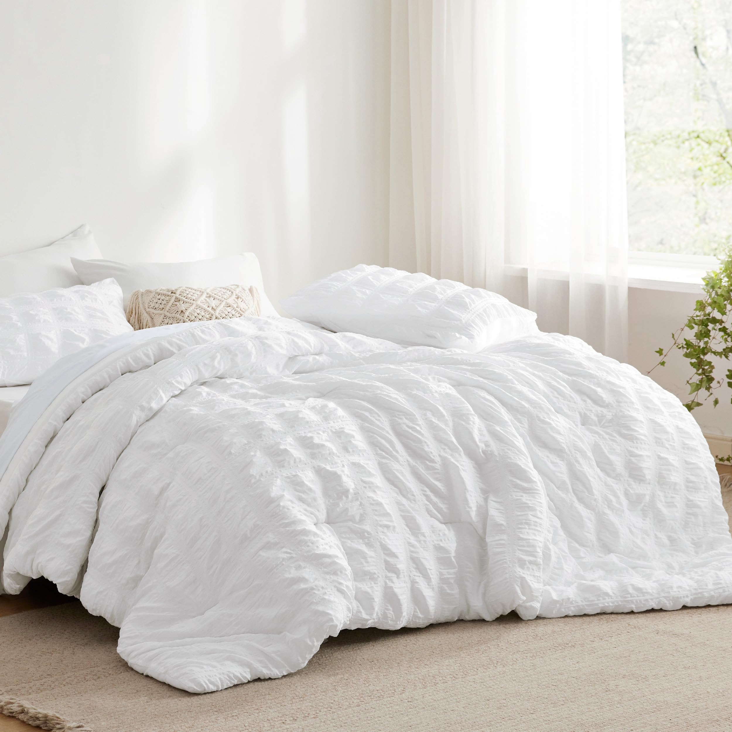 Square Seersucker Comforter Set – Lightweight, Textured & Soft All-Season Bedding