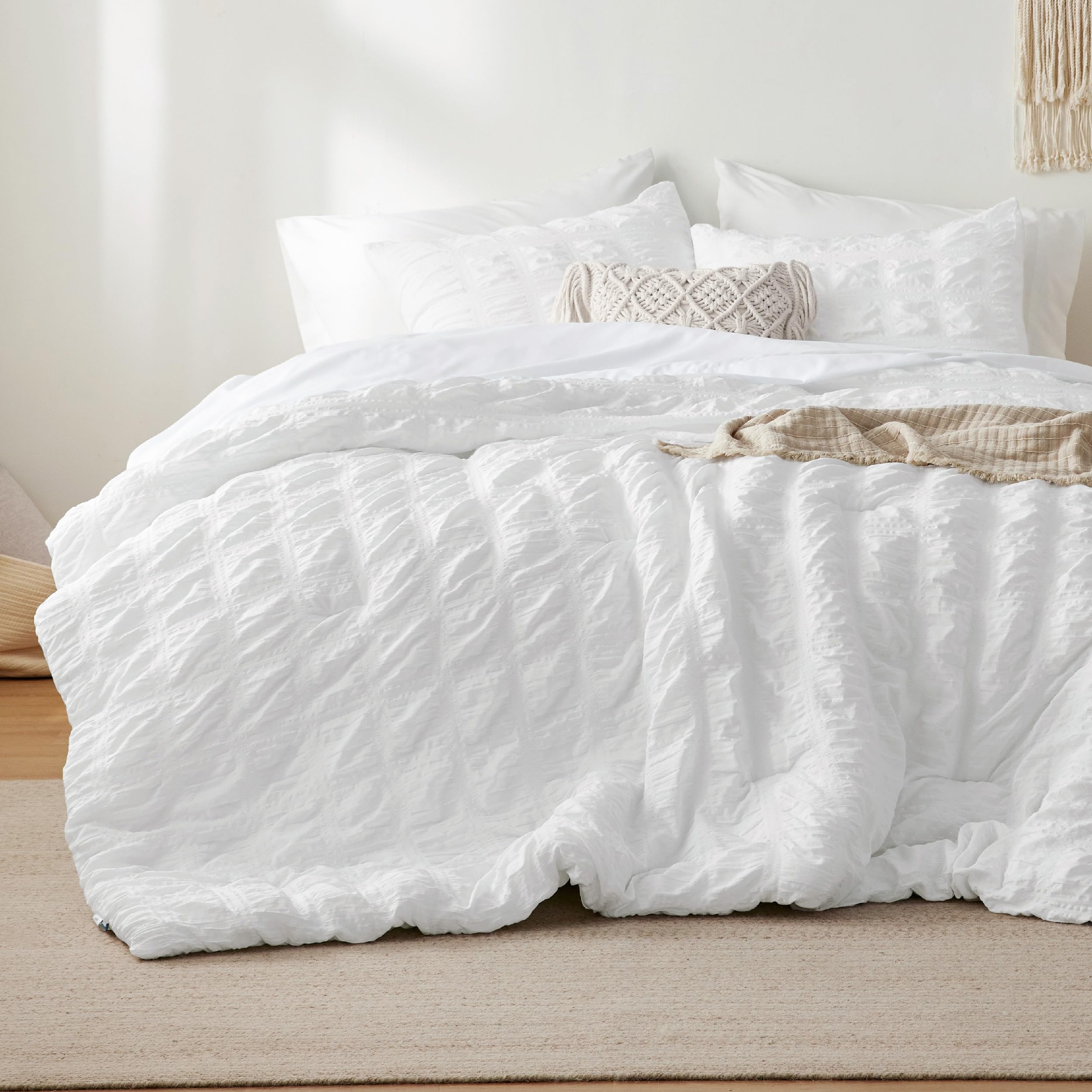 Square Seersucker Comforter Set – Lightweight, Textured & Soft All-Season Bedding