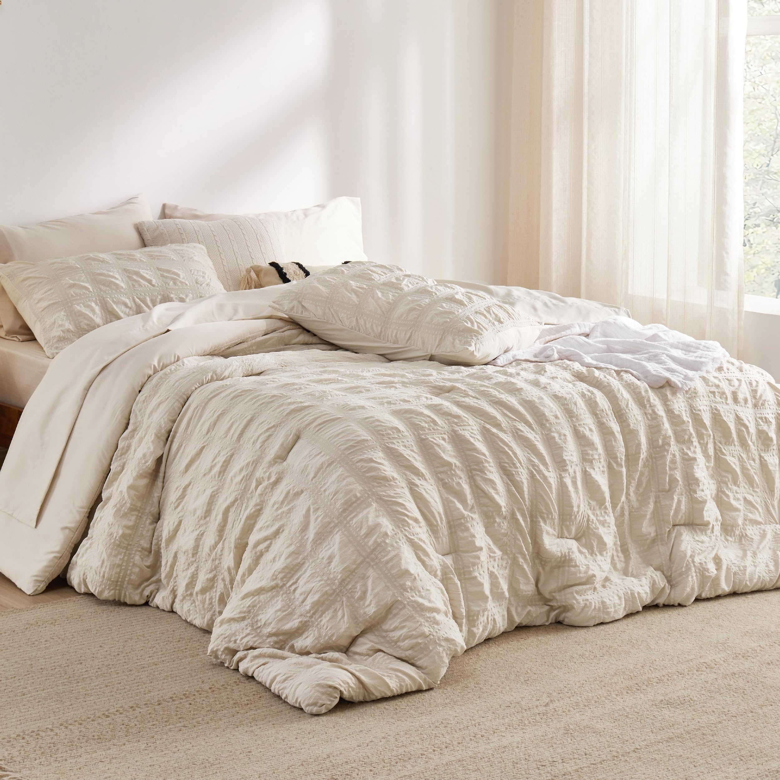 Square Seersucker Comforter Set – Lightweight, Textured & Soft All-Season Bedding