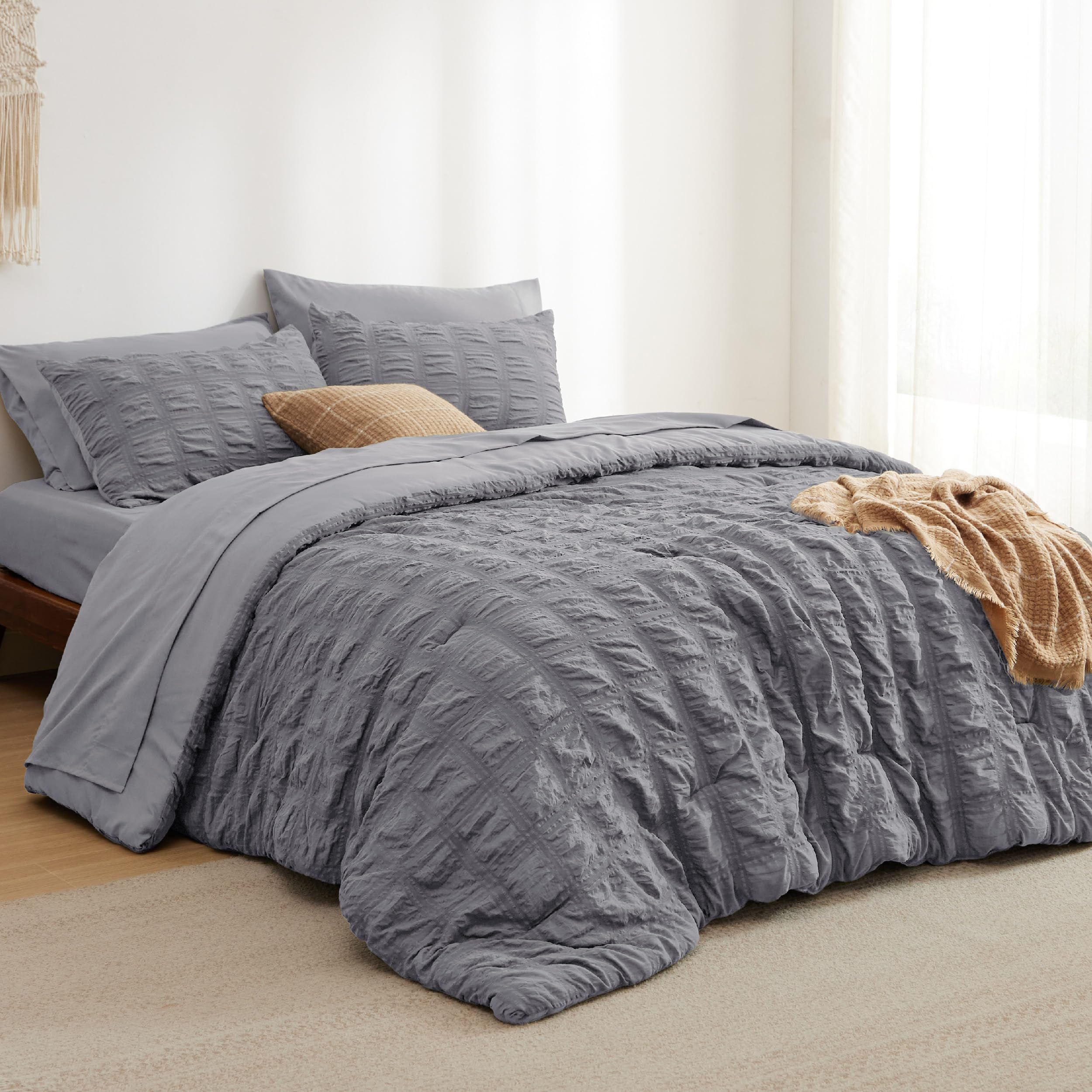 Square Seersucker Comforter Set – Lightweight, Textured & Soft All-Season Bedding