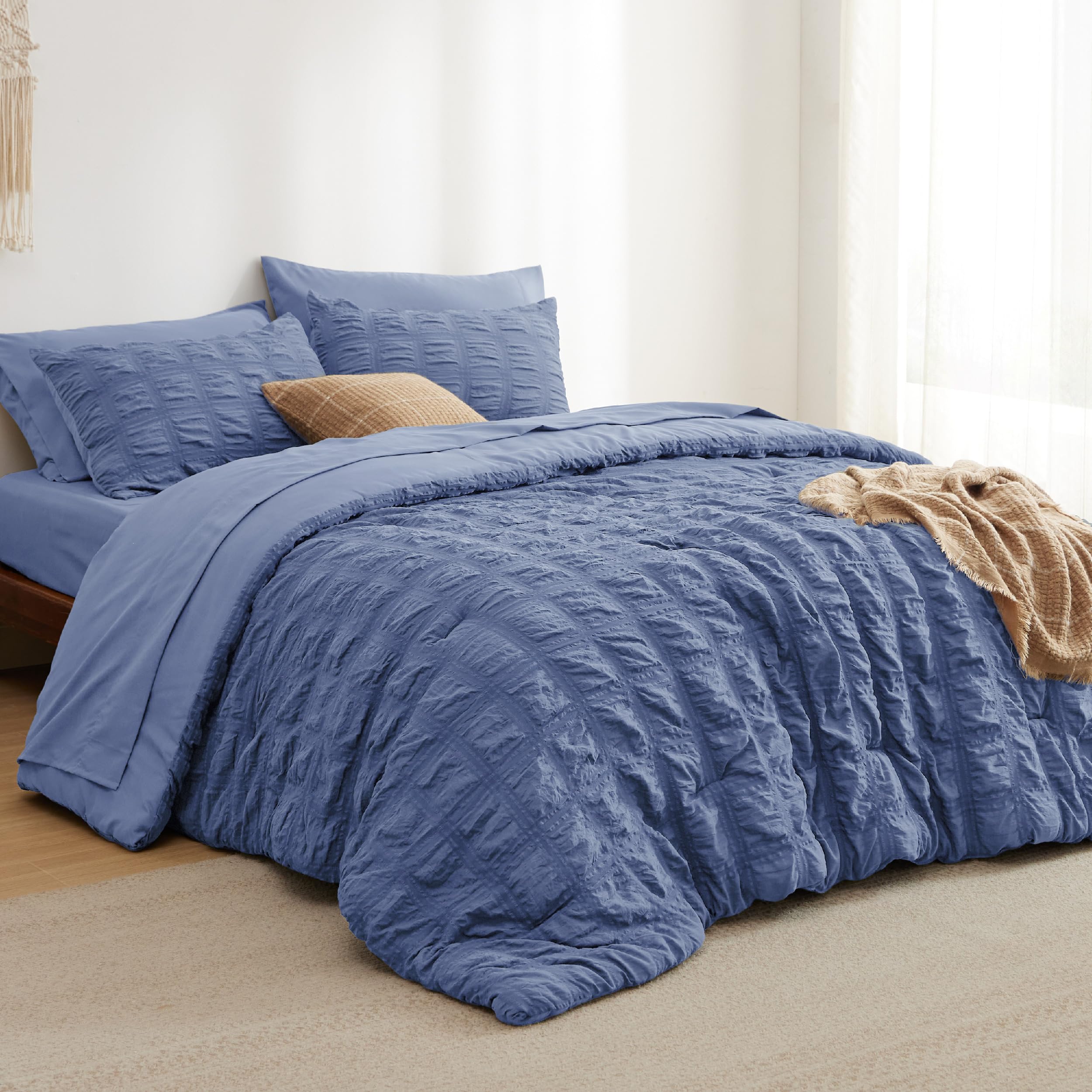 Square Seersucker Comforter Set – Lightweight, Textured & Soft All-Season Bedding