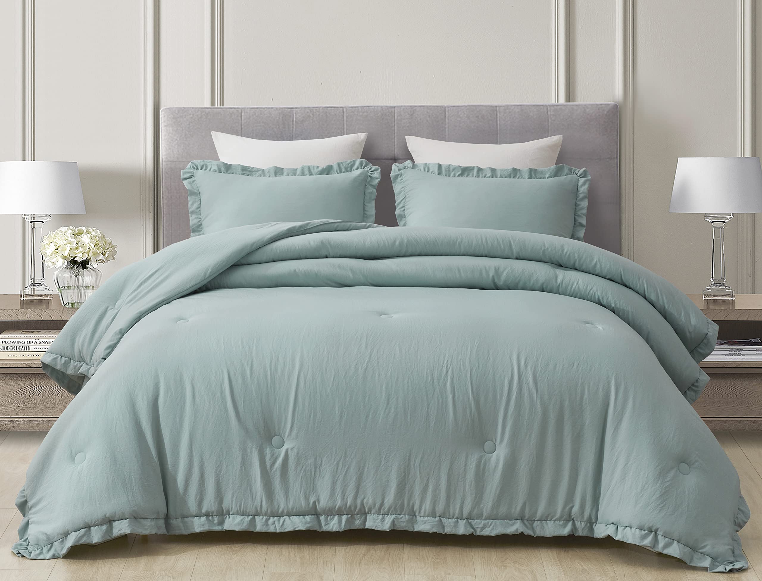 Washed Microfiber Ruffled Edge Comforter Set – Soft, Elegant & All-Season Bedding