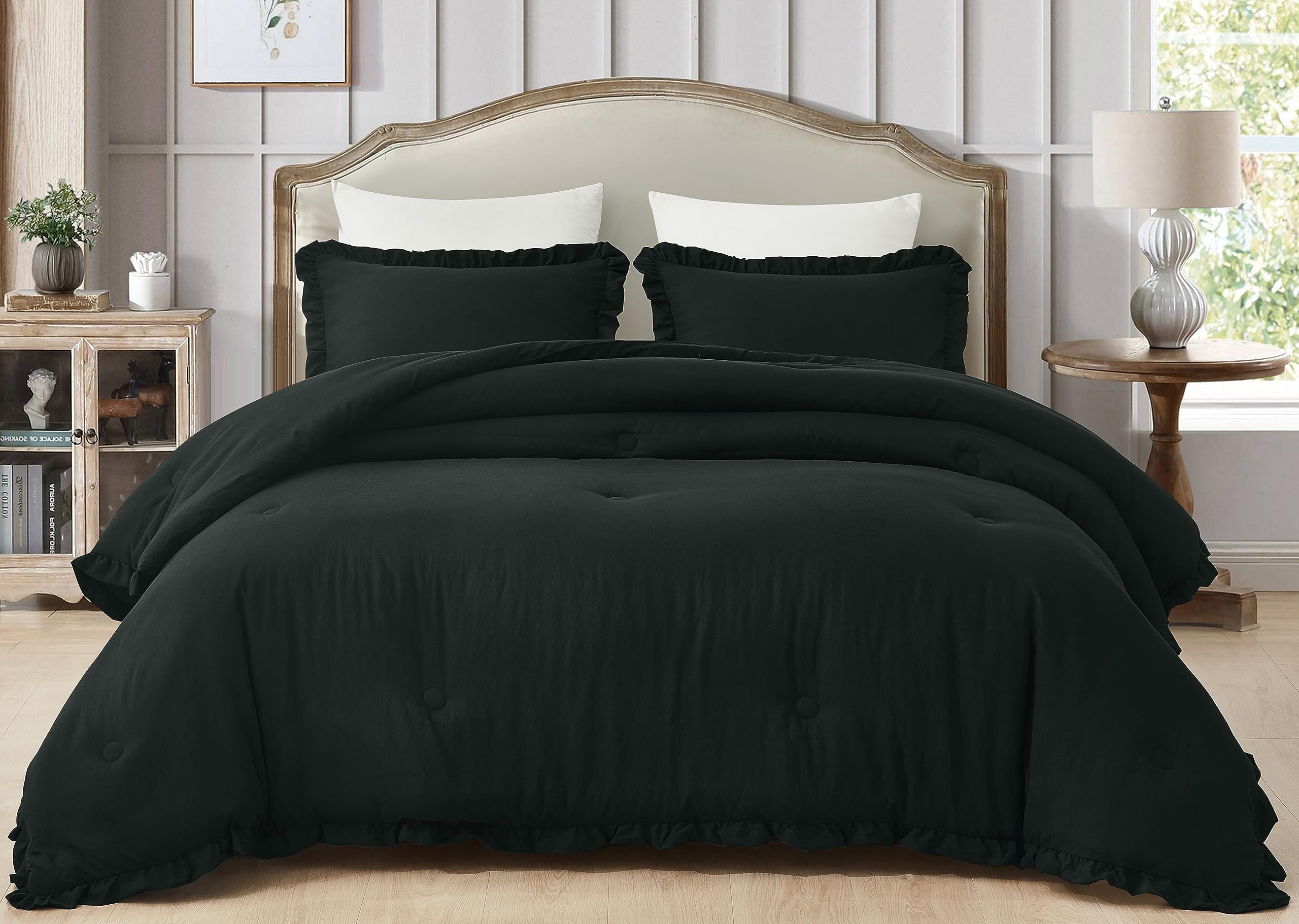 Washed Microfiber Ruffled Edge Comforter Set – Soft, Elegant & All-Season Bedding