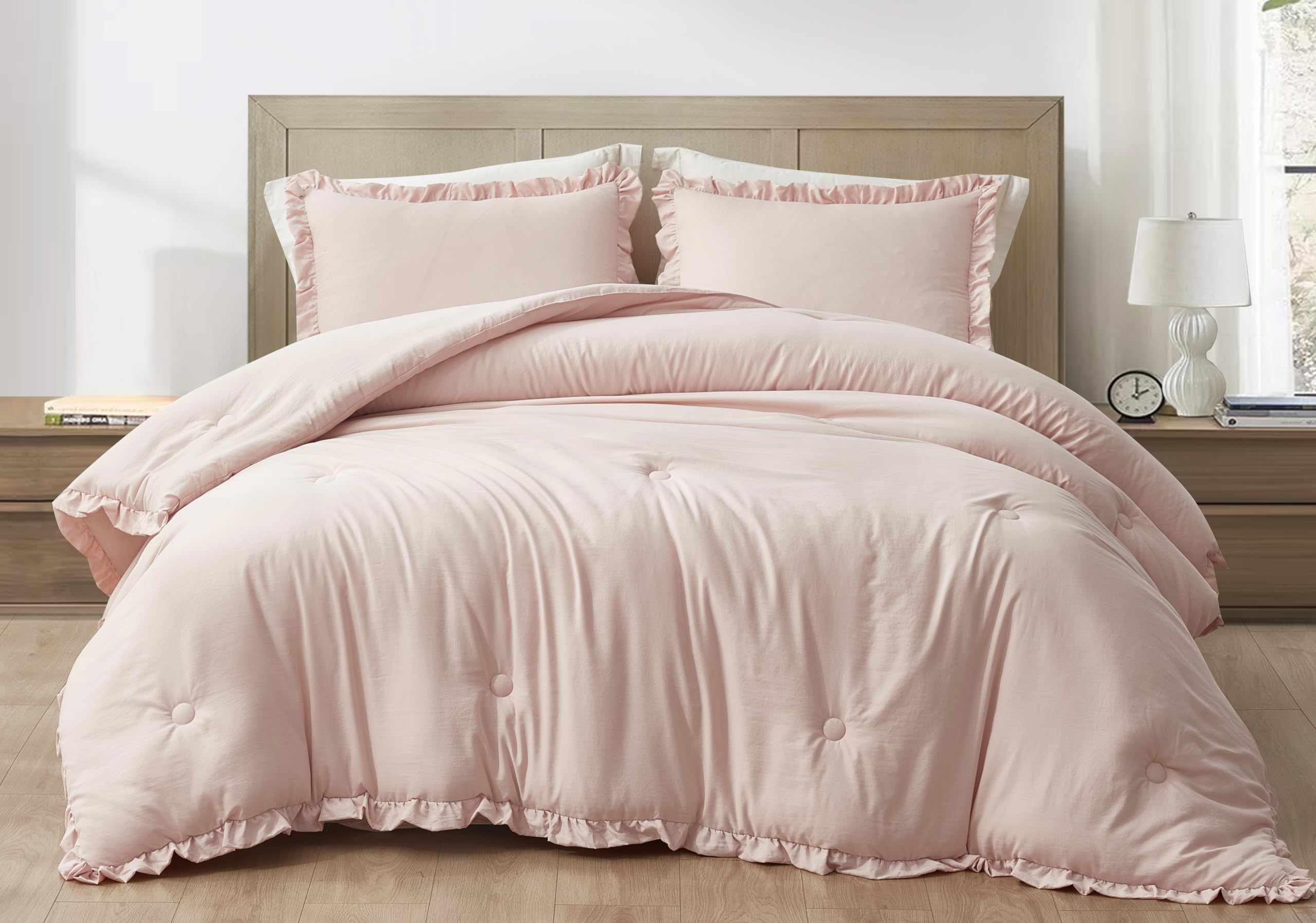 Washed Microfiber Ruffled Edge Comforter Set – Soft, Elegant & All-Season Bedding