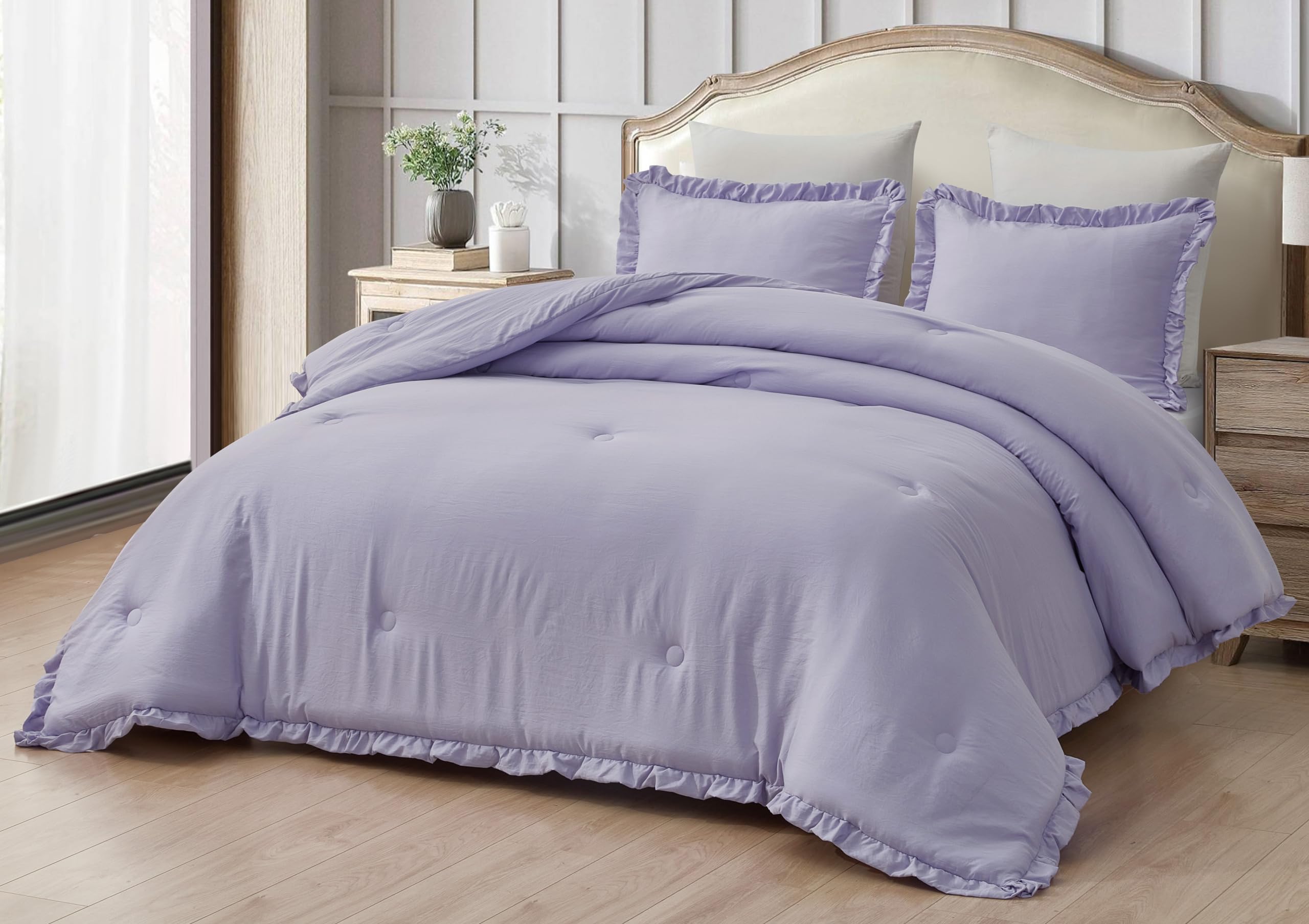 Washed Microfiber Ruffled Edge Comforter Set – Soft, Elegant & All-Season Bedding