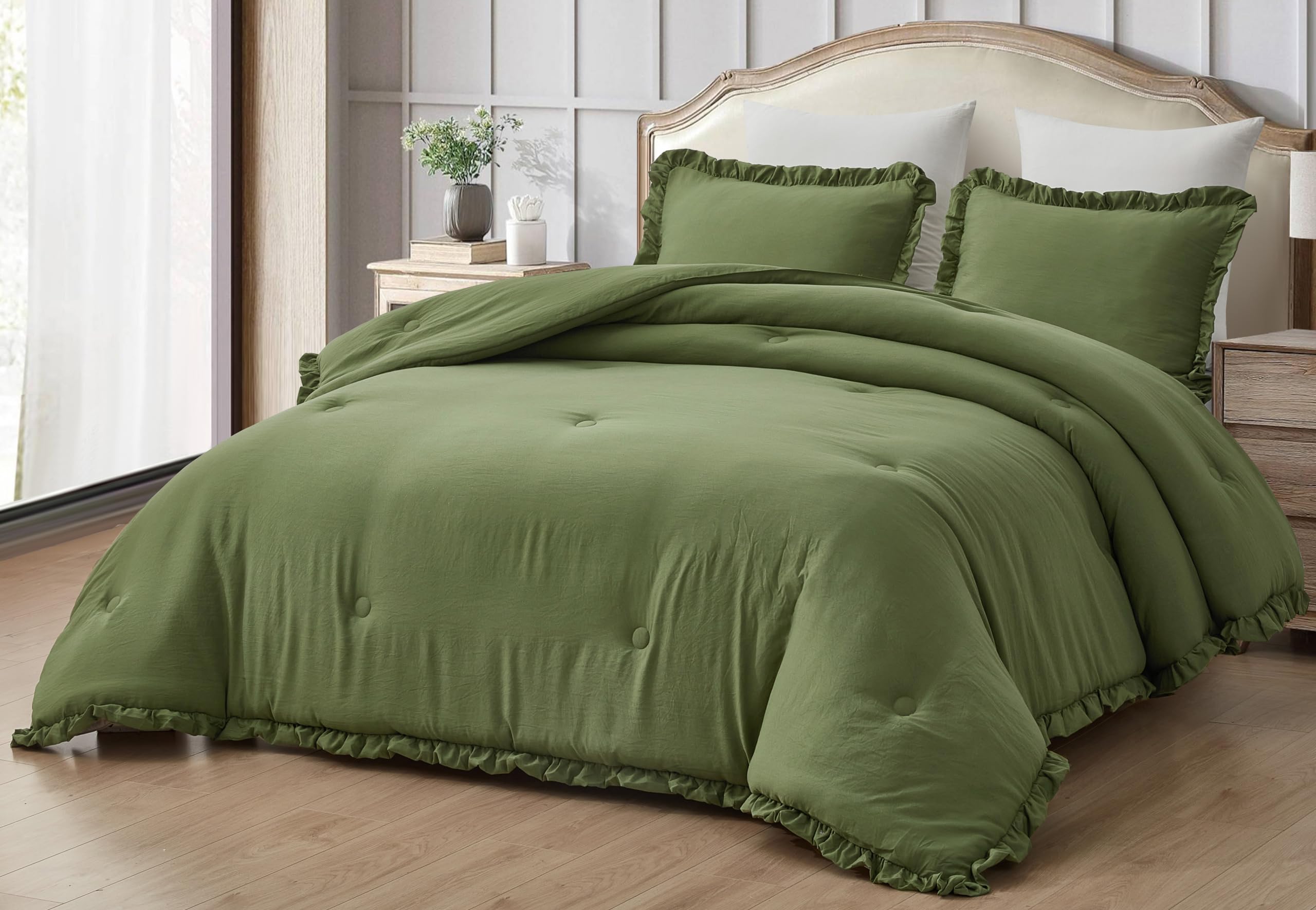 Washed Microfiber Ruffled Edge Comforter Set – Soft, Elegant & All-Season Bedding