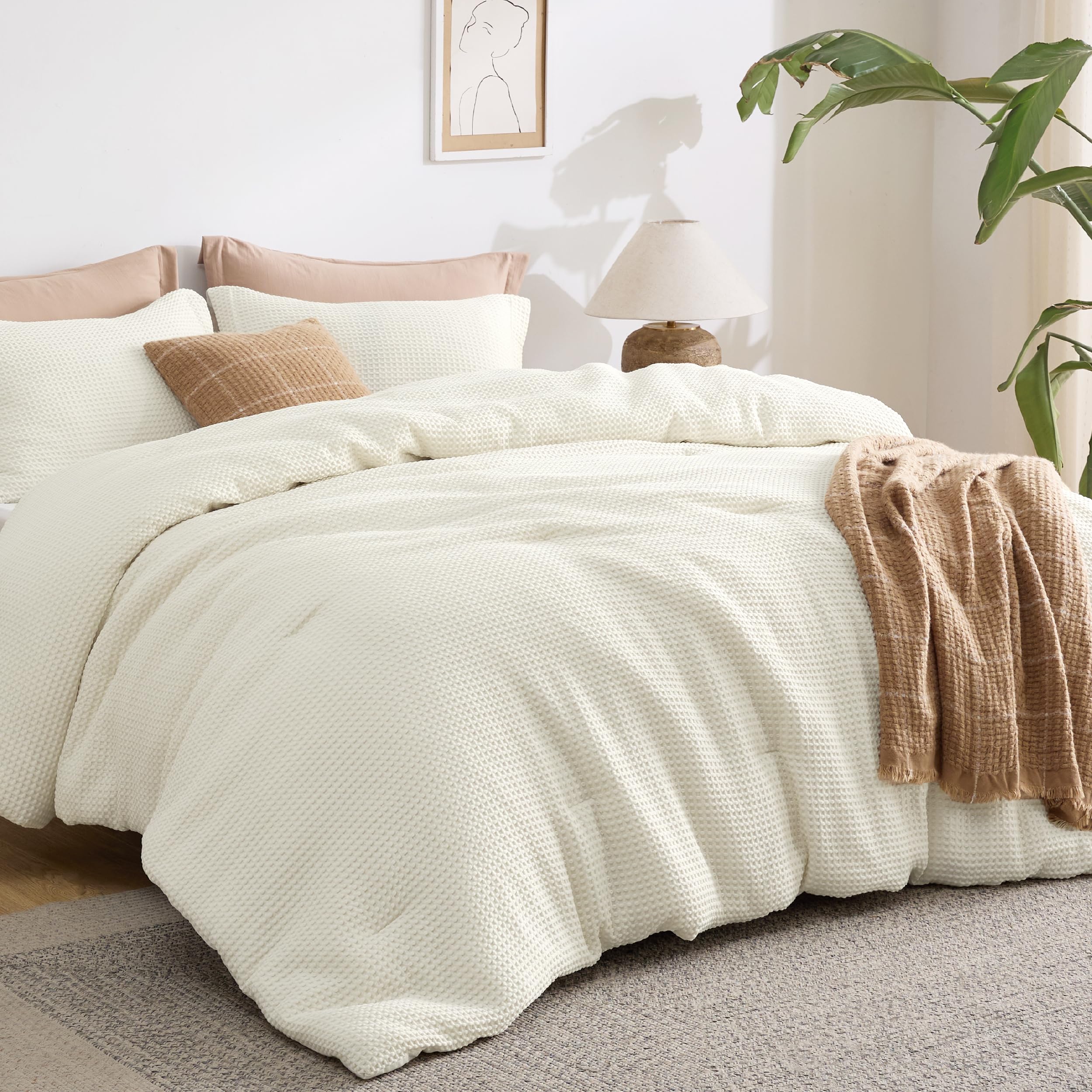 Waffle Texture Comforter Set – Vintage Style, Soft & Lightweight All-Season Bedding