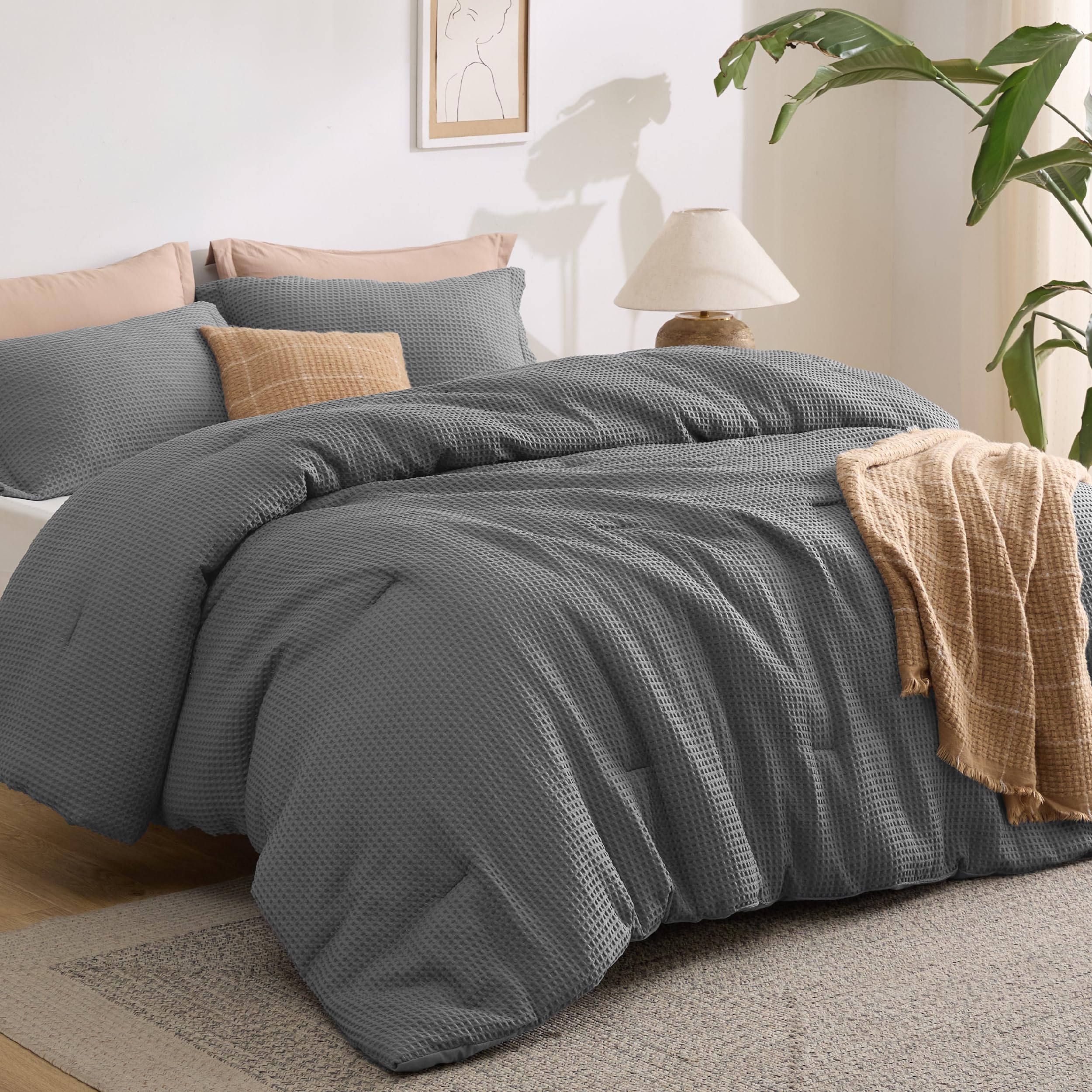 Waffle Texture Comforter Set – Vintage Style, Soft & Lightweight All-Season Bedding