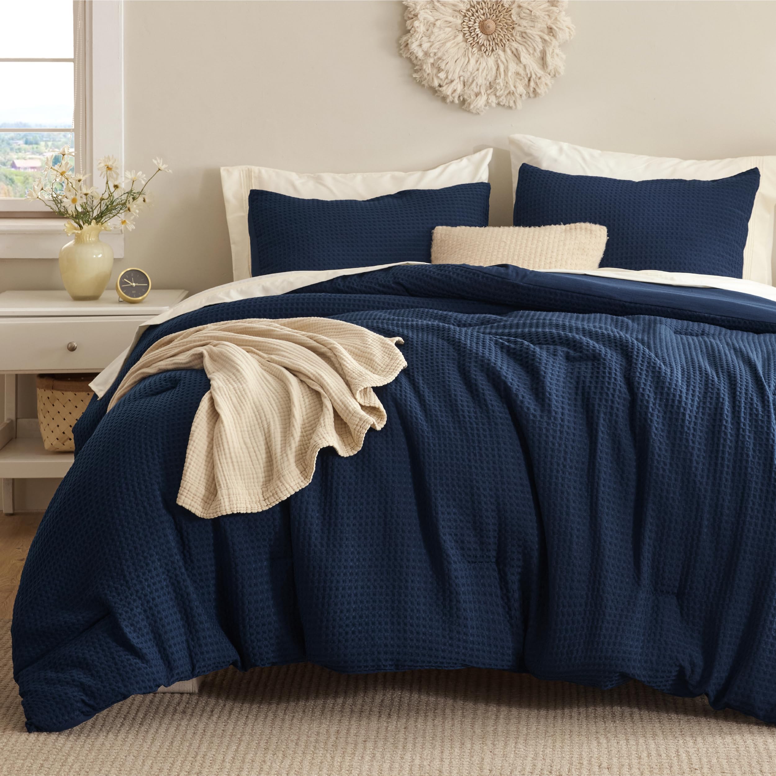 Waffle Texture Comforter Set – Vintage Style, Soft & Lightweight All-Season Bedding