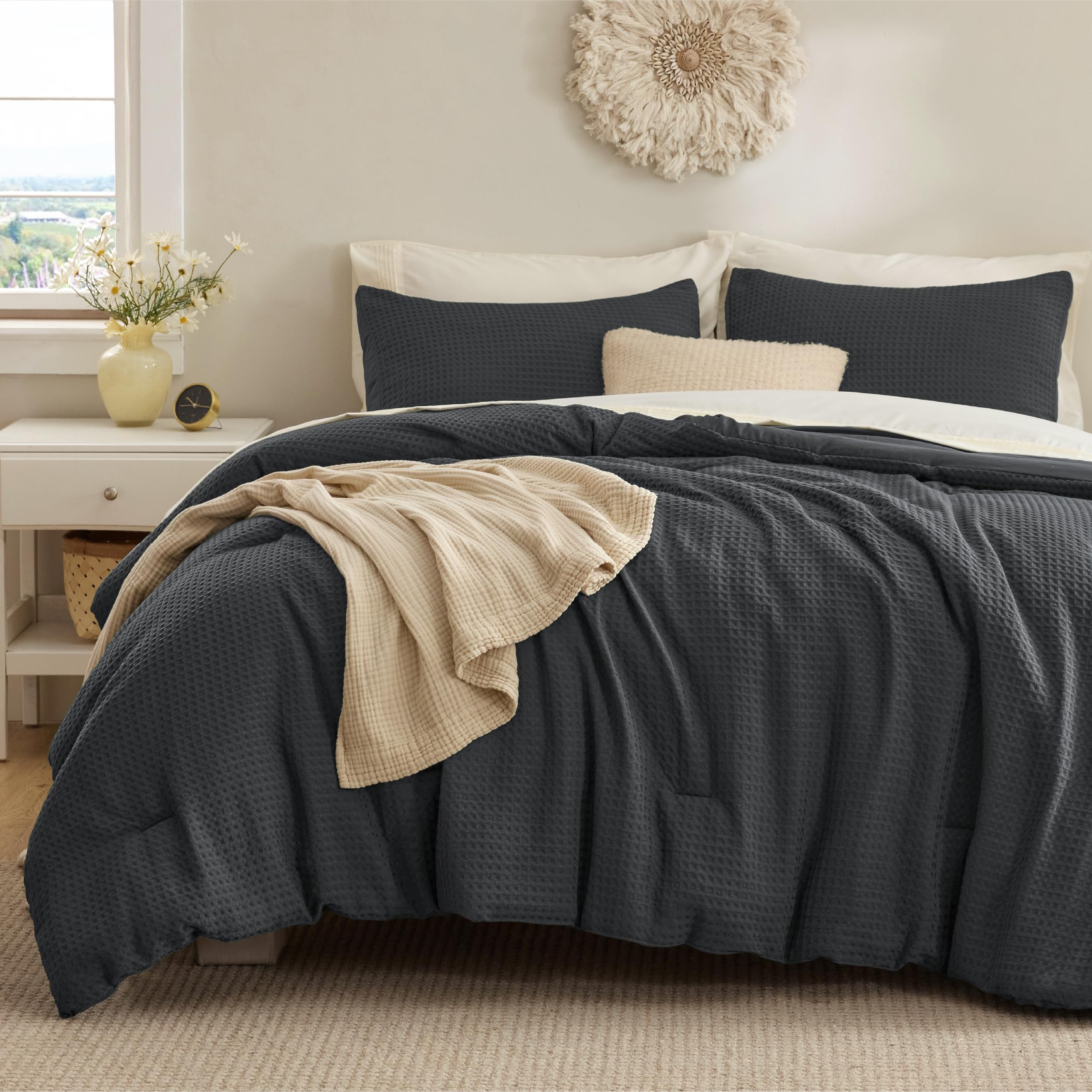 Waffle Texture Comforter Set – Vintage Style, Soft & Lightweight All-Season Bedding