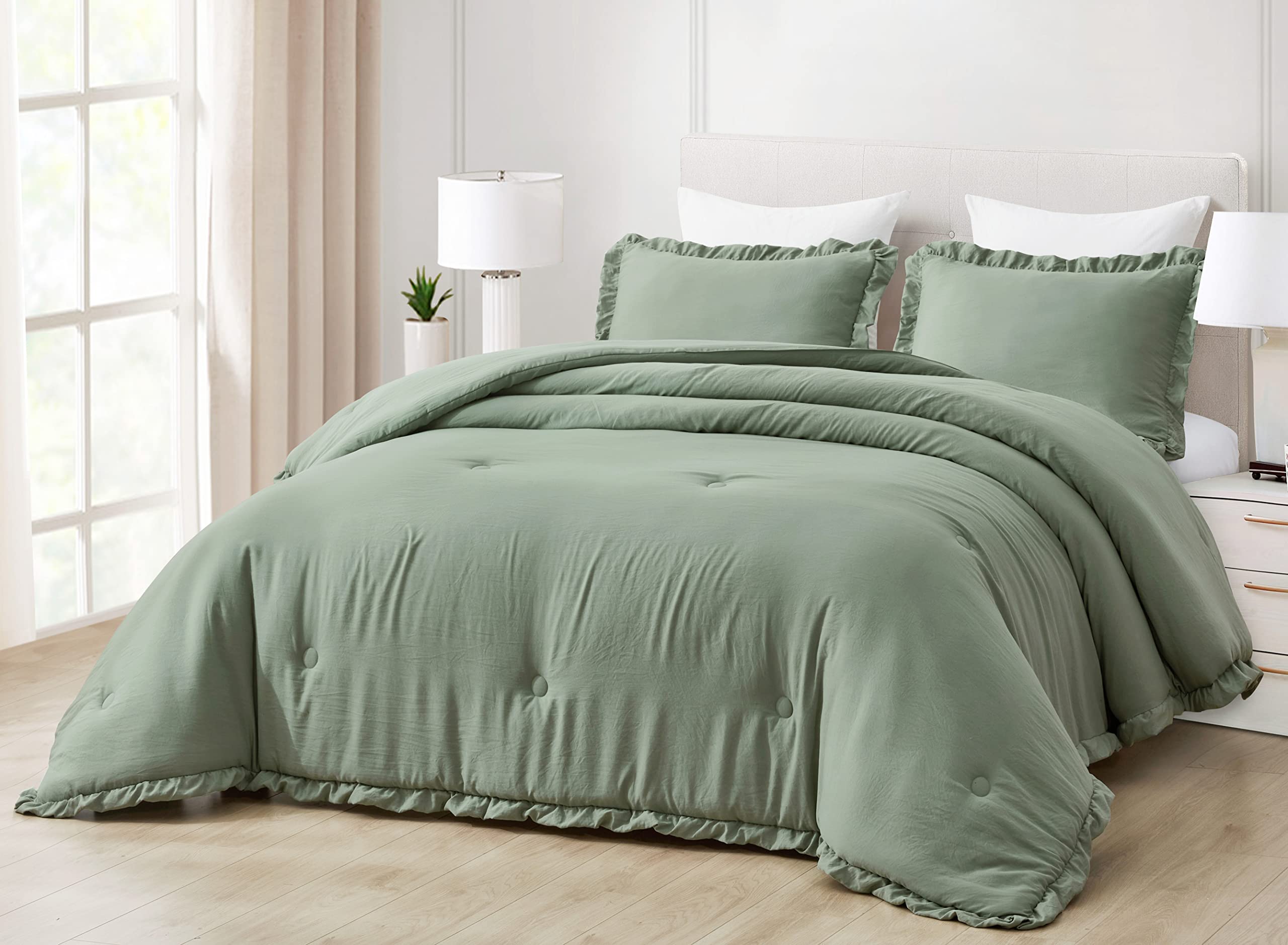 Washed Microfiber Ruffled Edge Comforter Set – Soft, Elegant & All-Season Bedding
