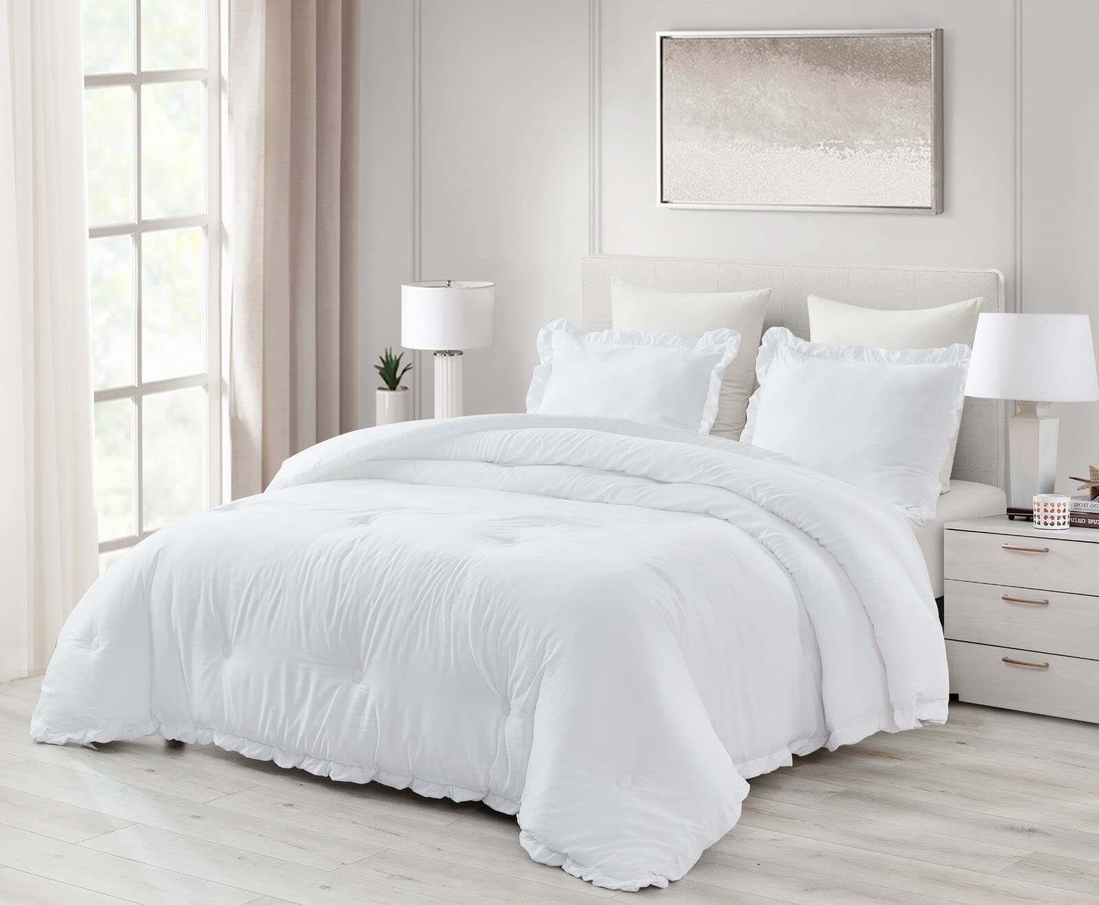 Washed Microfiber Ruffled Edge Comforter Set – Soft, Elegant & All-Season Bedding