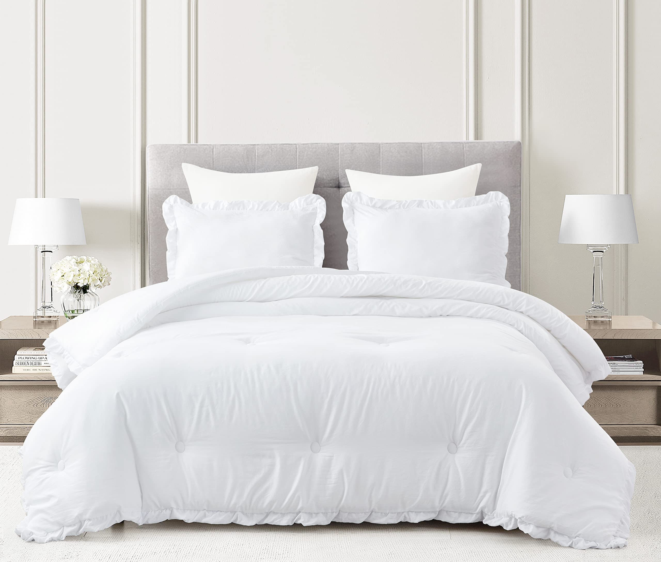 Washed Microfiber Ruffled Edge Comforter Set – Soft, Elegant & All-Season Bedding