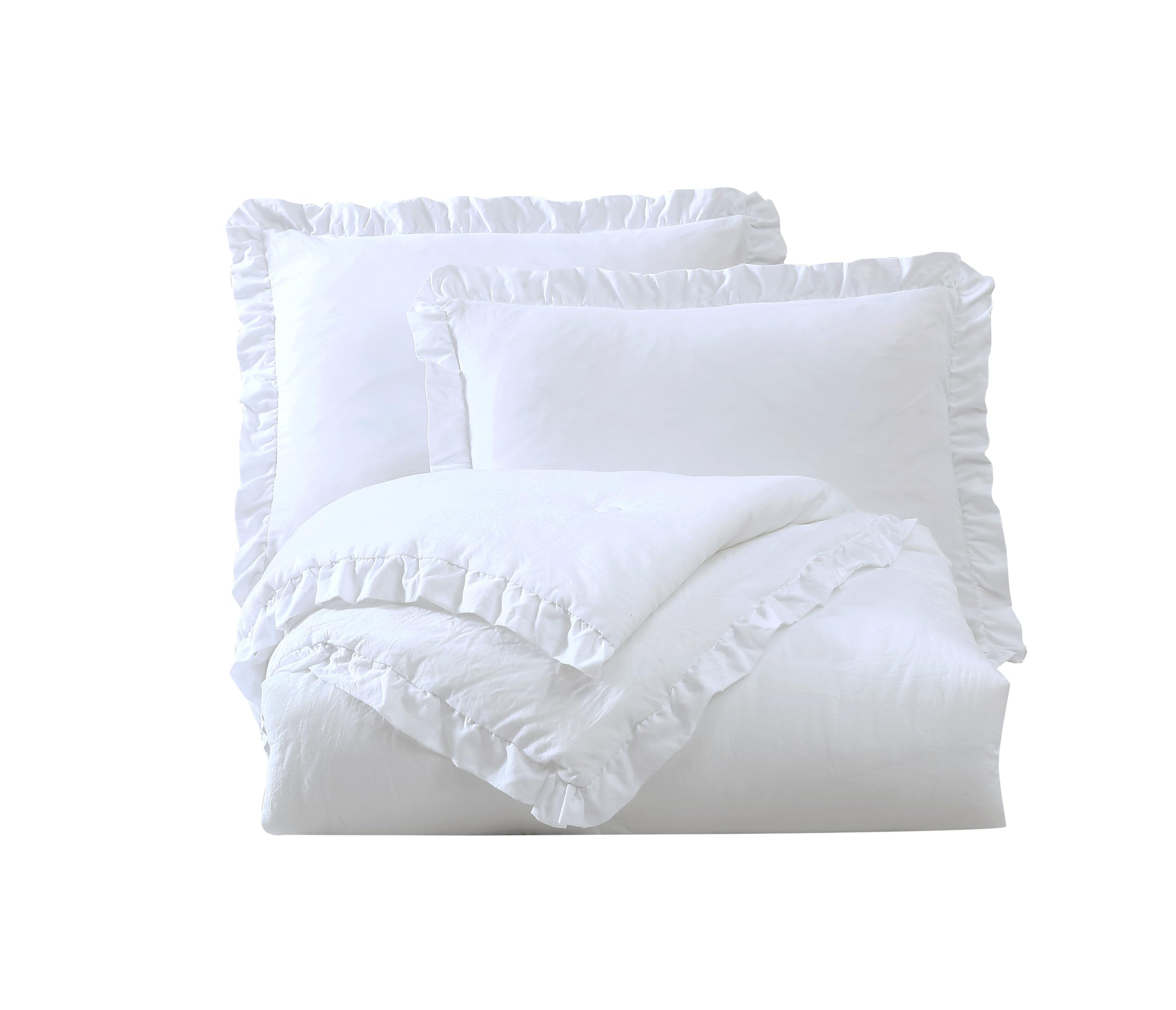 Washed Microfiber Ruffled Edge Comforter Set – Soft, Elegant & All-Season Bedding