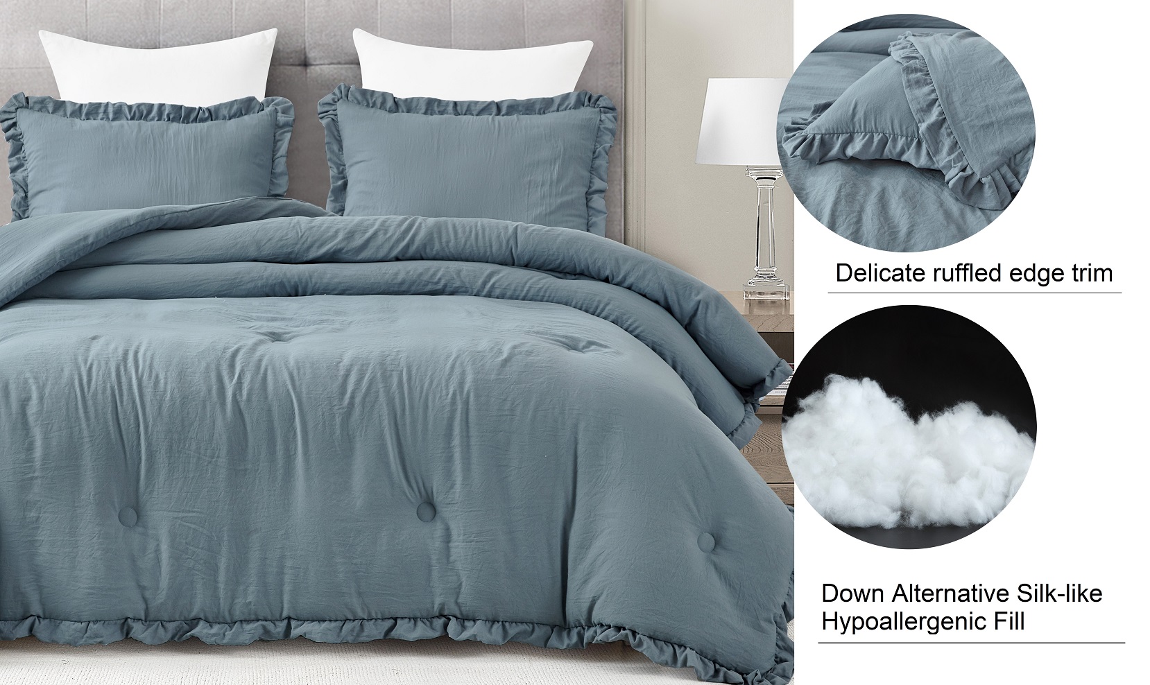 Washed Microfiber Ruffled Edge Comforter Set – Soft, Elegant & All-Season Bedding