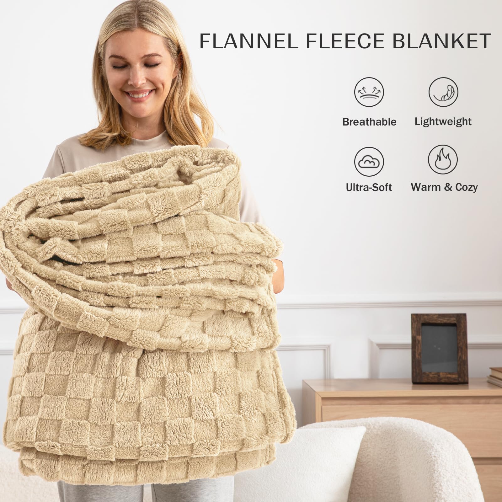 Ultra-Soft Flannel Jacquard Checkered Blanket – Lightweight, Warm & Stylish