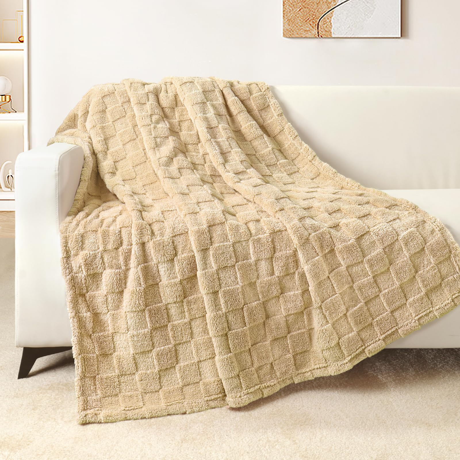 Ultra-Soft Flannel Jacquard Checkered Blanket – Lightweight, Warm & Stylish