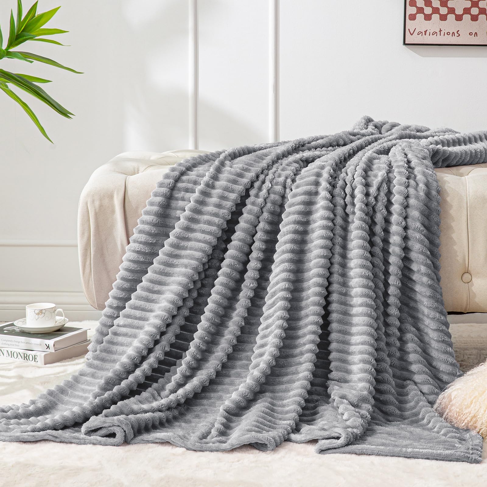 3D Ribbed Striped Fleece Blanket – Ultra-Soft, Lightweight & Warm
