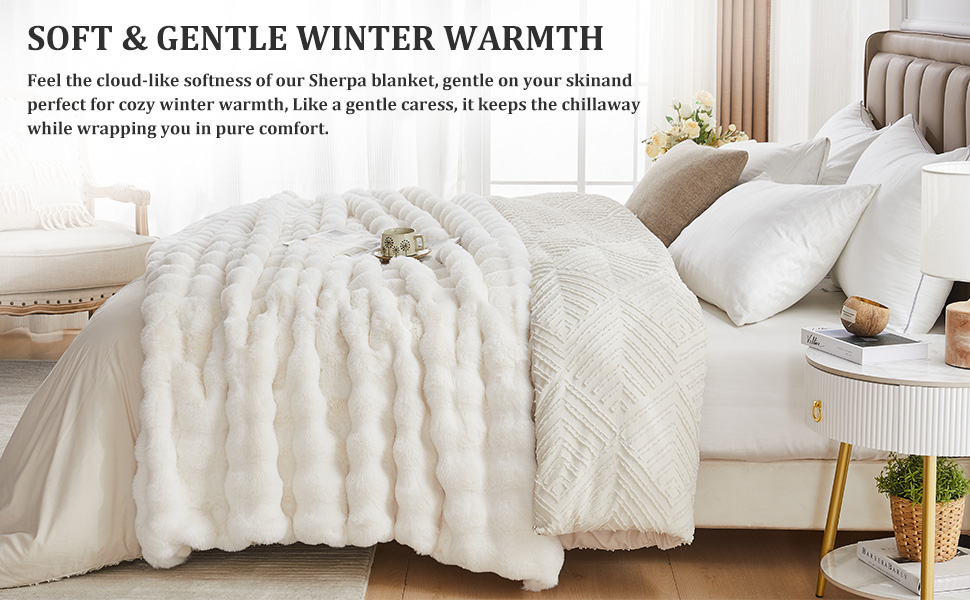 Dual-Layer Faux Rabbit Fur & Fleece Blanket – Bubble Wave Design, Soft & Durable Cozy Throw