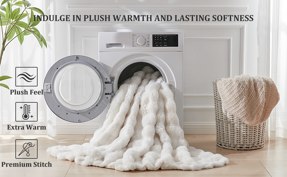 Dual-Layer Faux Rabbit Fur & Fleece Blanket – Bubble Wave Design, Soft & Durable Cozy Throw