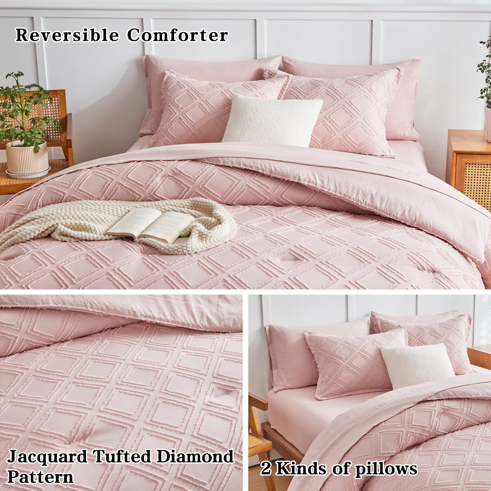 Classic Diamond Tufted Quilt Set – Soft Washed Microfiber Bedding for Year-Round Comfort
