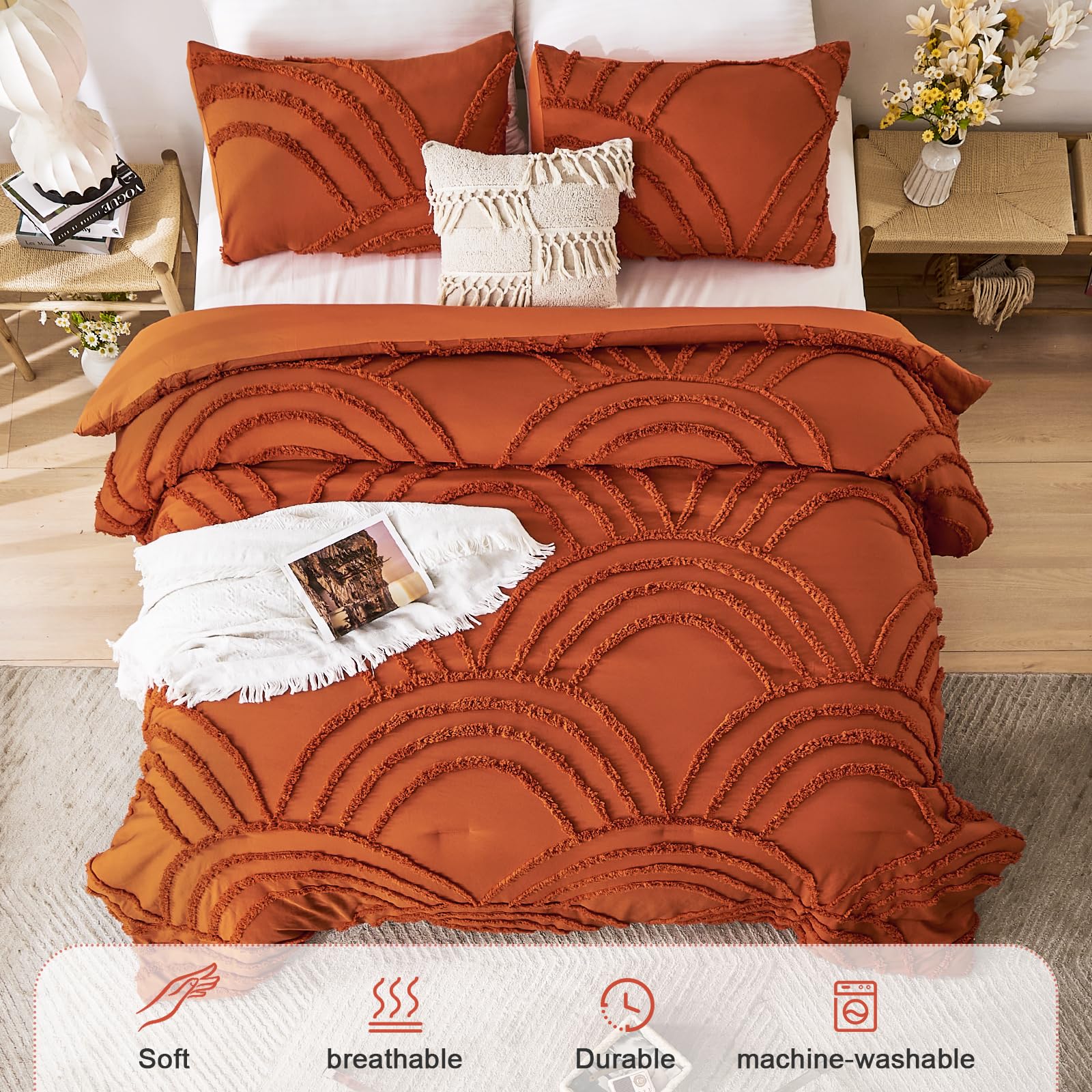 Rainbow Tufted Quilt Set – Textured Arch Pattern, Soft Microfiber Filling, Durable & Easy-Care Bedding