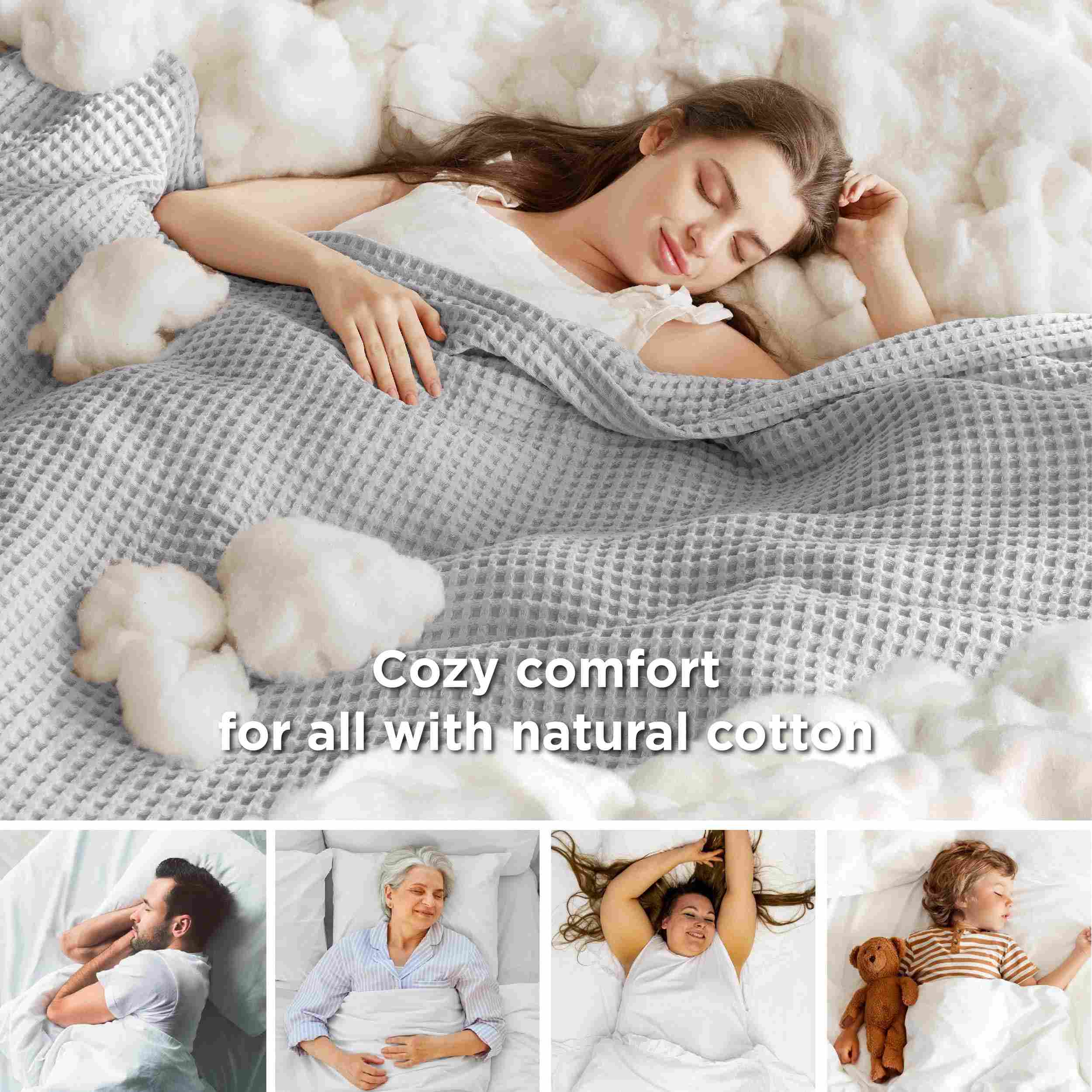 Pure Cotton Waffle Weave Blanket – Soft, Breathable & All-Season Decorative Throw