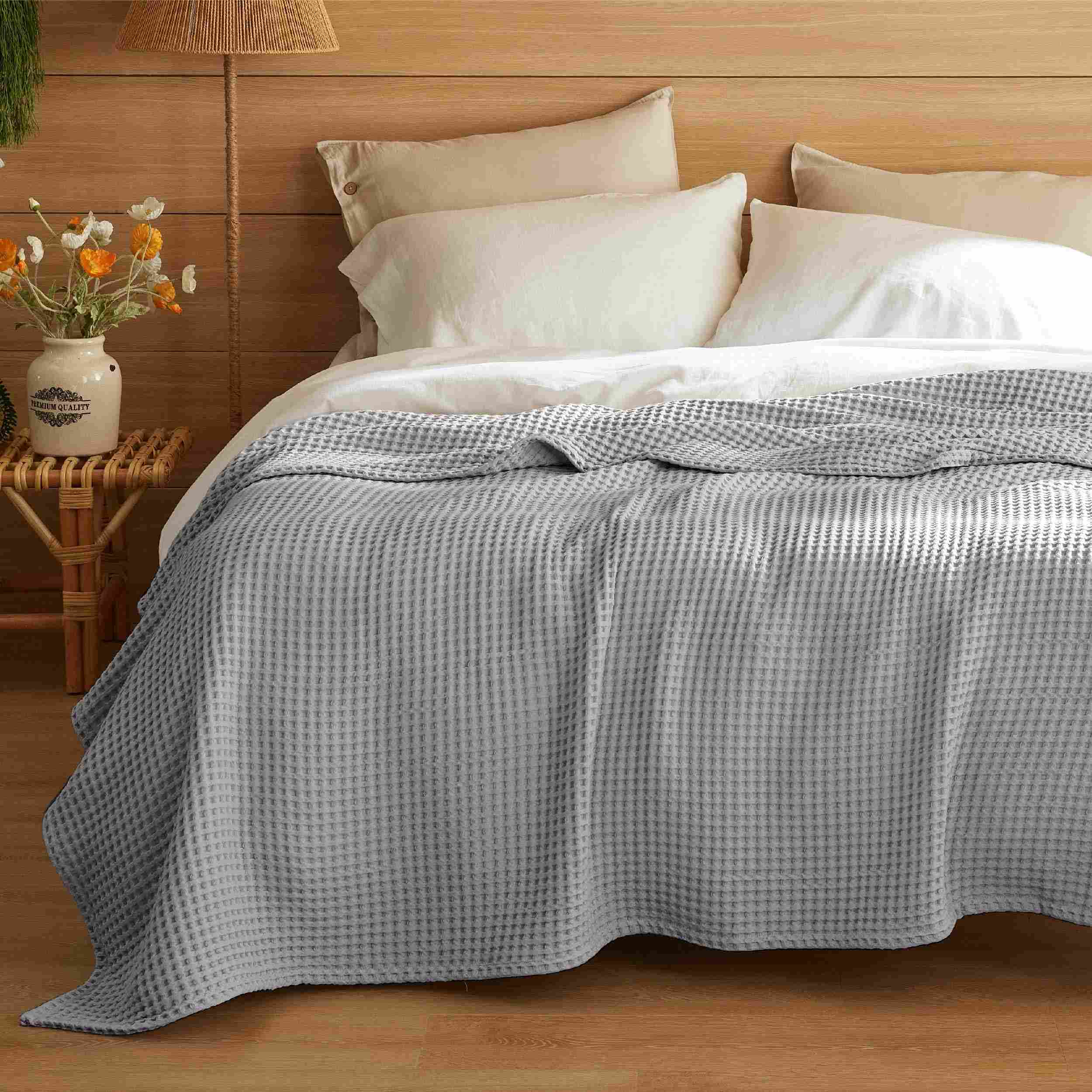 Pure Cotton Waffle Weave Blanket – Soft, Breathable & All-Season Decorative Throw