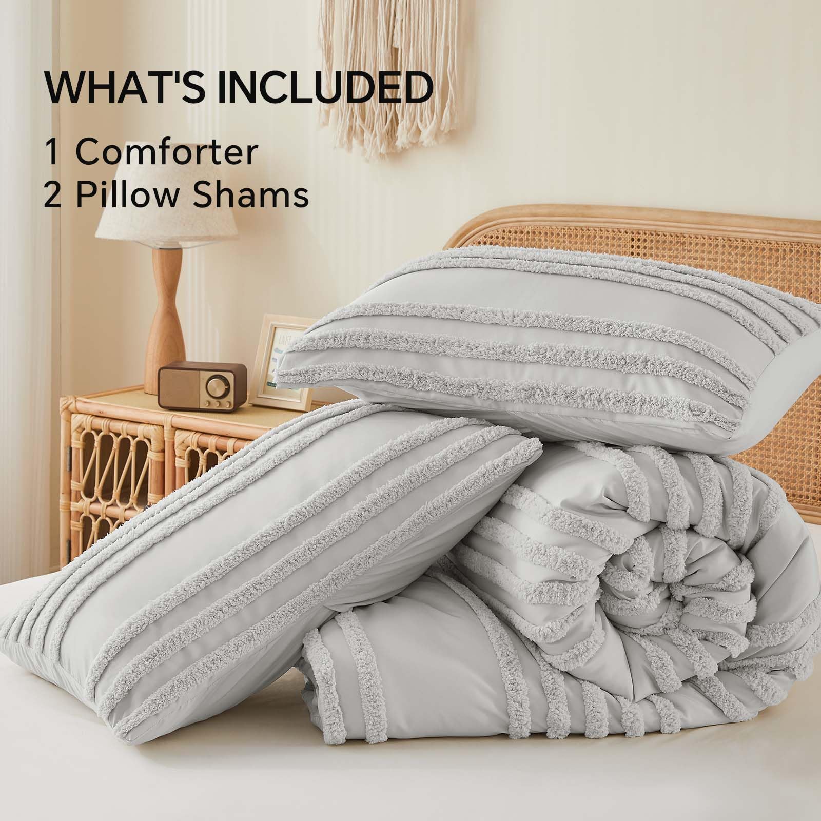 Striped Tufted Quilt Set – Soft Washed Microfiber Bedding with Boho Textured Design