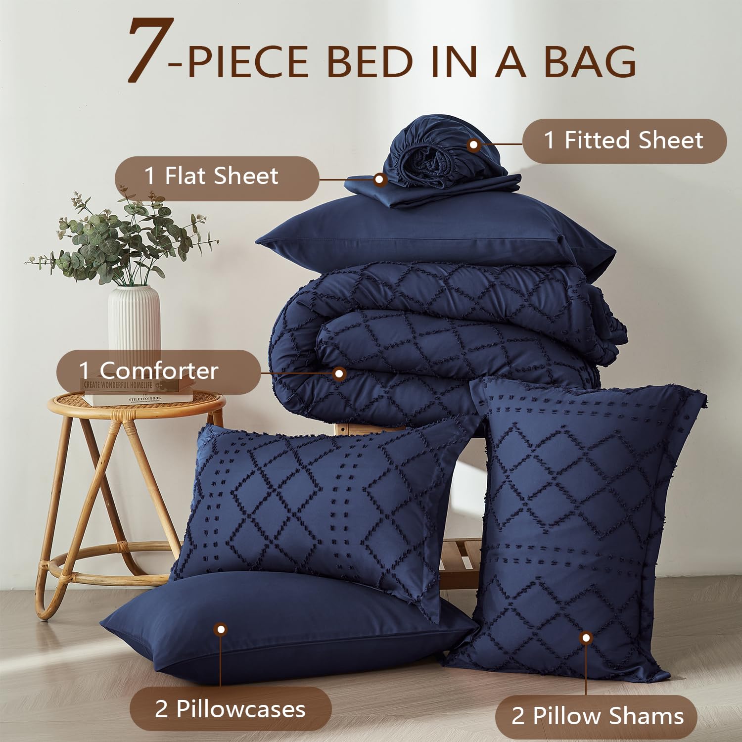 Geometric Cutwork Tufted Quilt Set – Soft Washed Microfiber Bedding for Comfortable Sleep