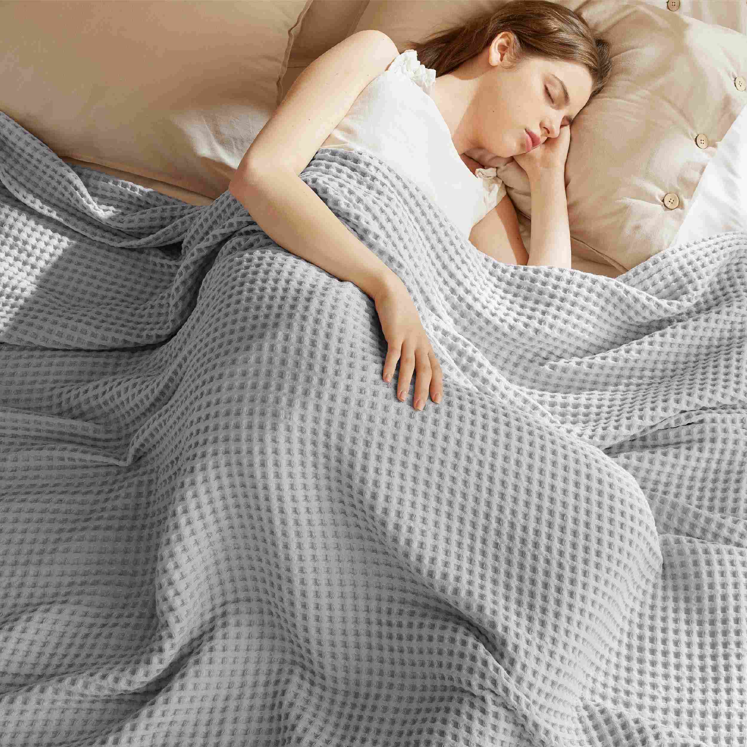 Pure Cotton Waffle Weave Blanket – Soft, Breathable & All-Season Decorative Throw