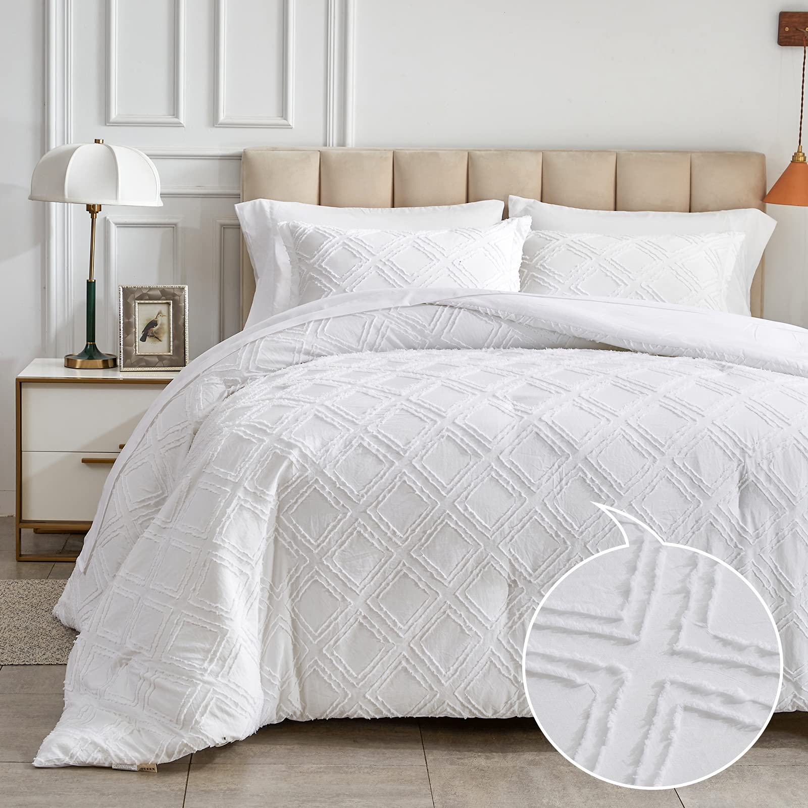 Classic Diamond Tufted Quilt Set – Soft Washed Microfiber Bedding for Year-Round Comfort