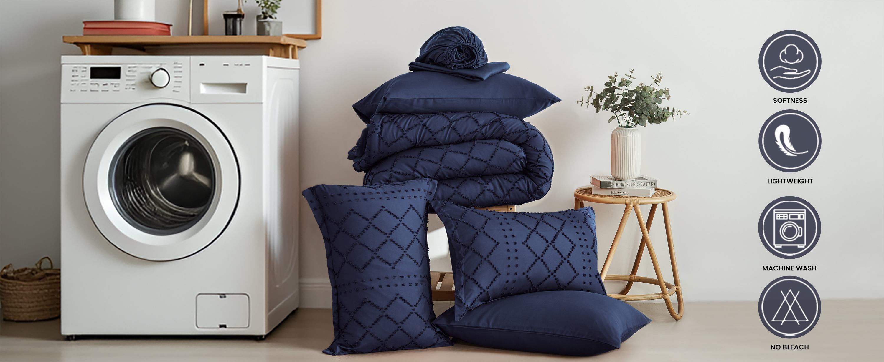 Geometric Cutwork Tufted Quilt Set – Soft Washed Microfiber Bedding for Comfortable Sleep