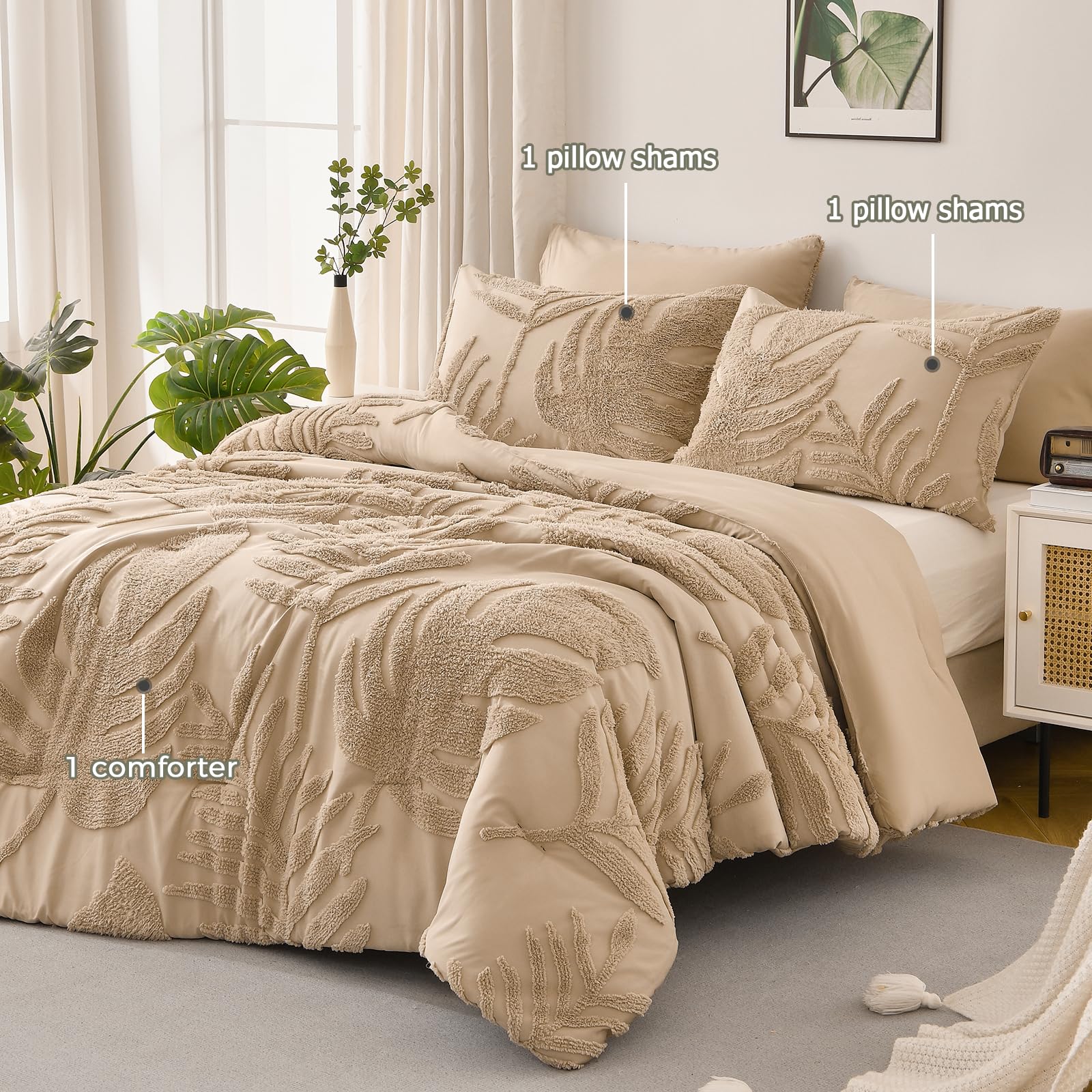 Palm Leaf Tufted Quilt Set – Soft Microfiber Comfort, Tropical Textured Design & Easy-Care Bedding