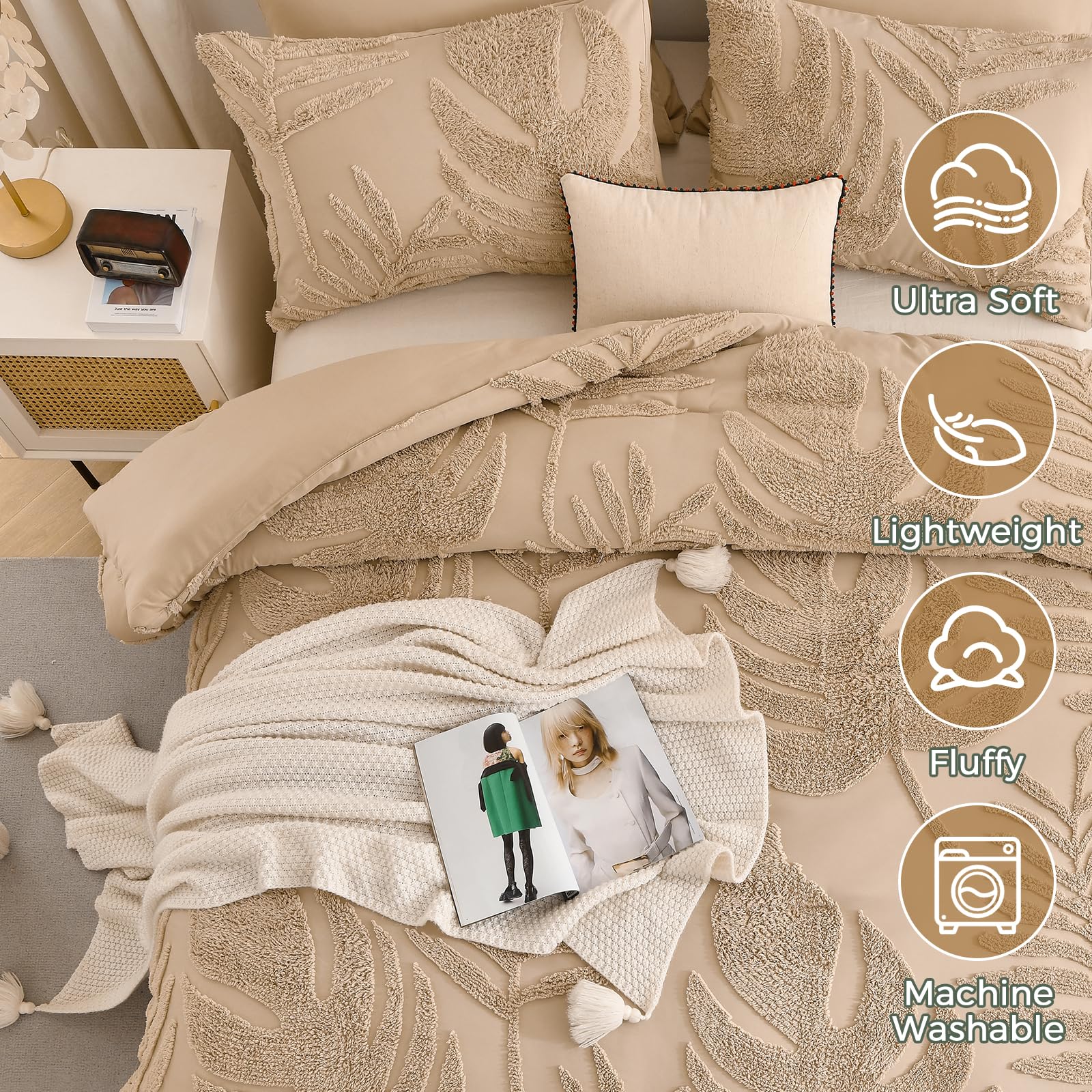 Palm Leaf Tufted Quilt Set – Soft Microfiber Comfort, Tropical Textured Design & Easy-Care Bedding