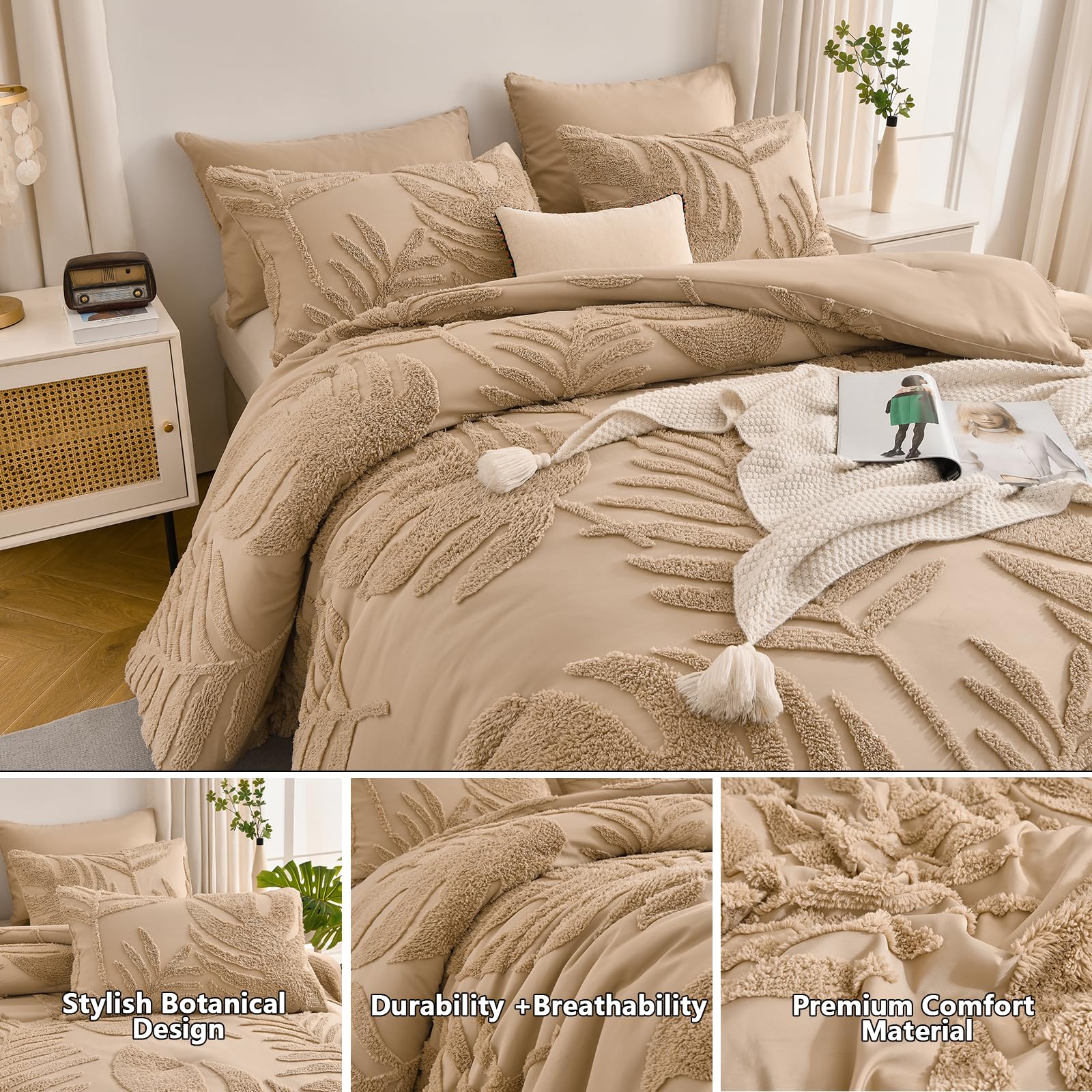 Palm Leaf Tufted Quilt Set – Soft Microfiber Comfort, Tropical Textured Design & Easy-Care Bedding