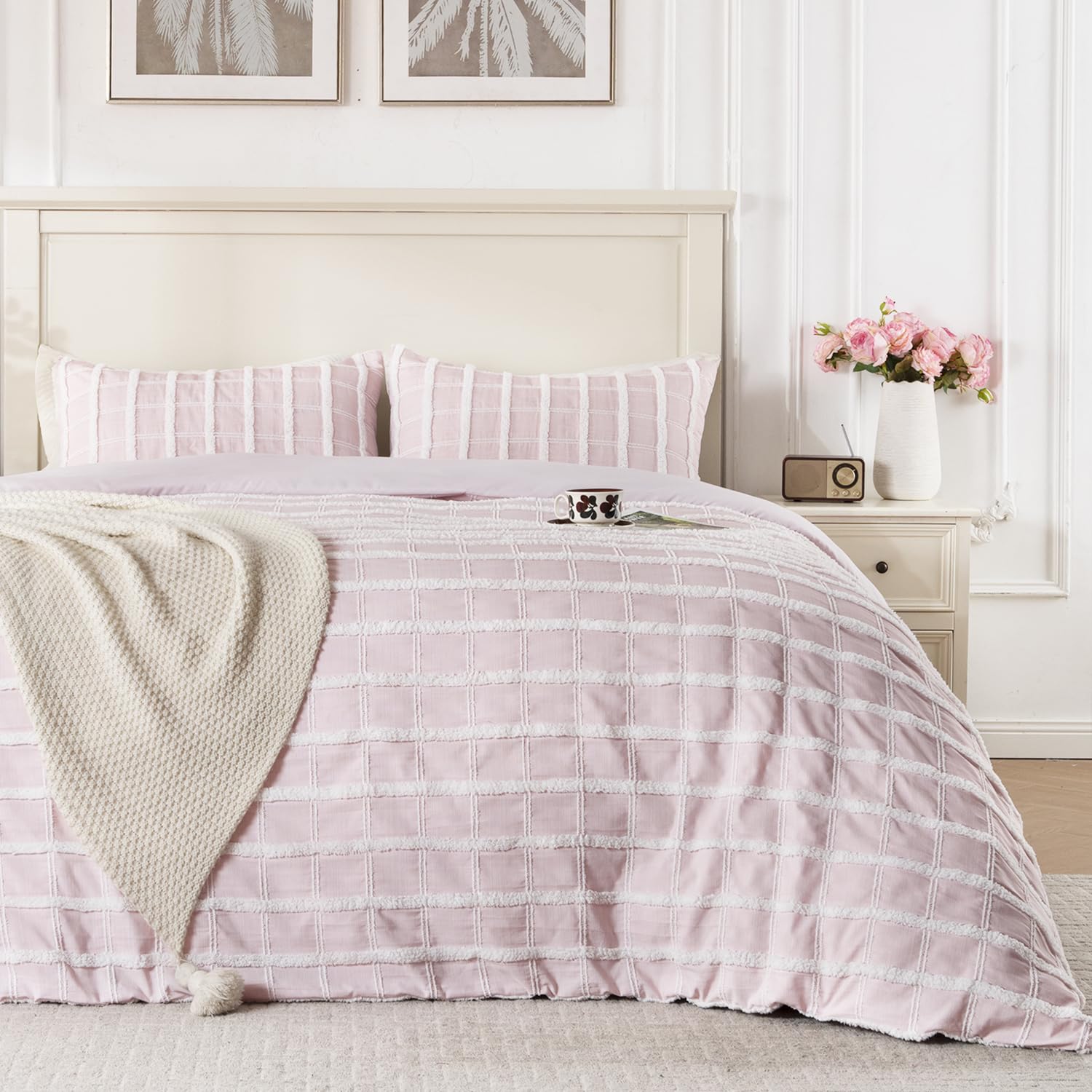 Check Tufted Quilt Set – Soft Microfiber, Boho Textured Design & Easy-Care Durability