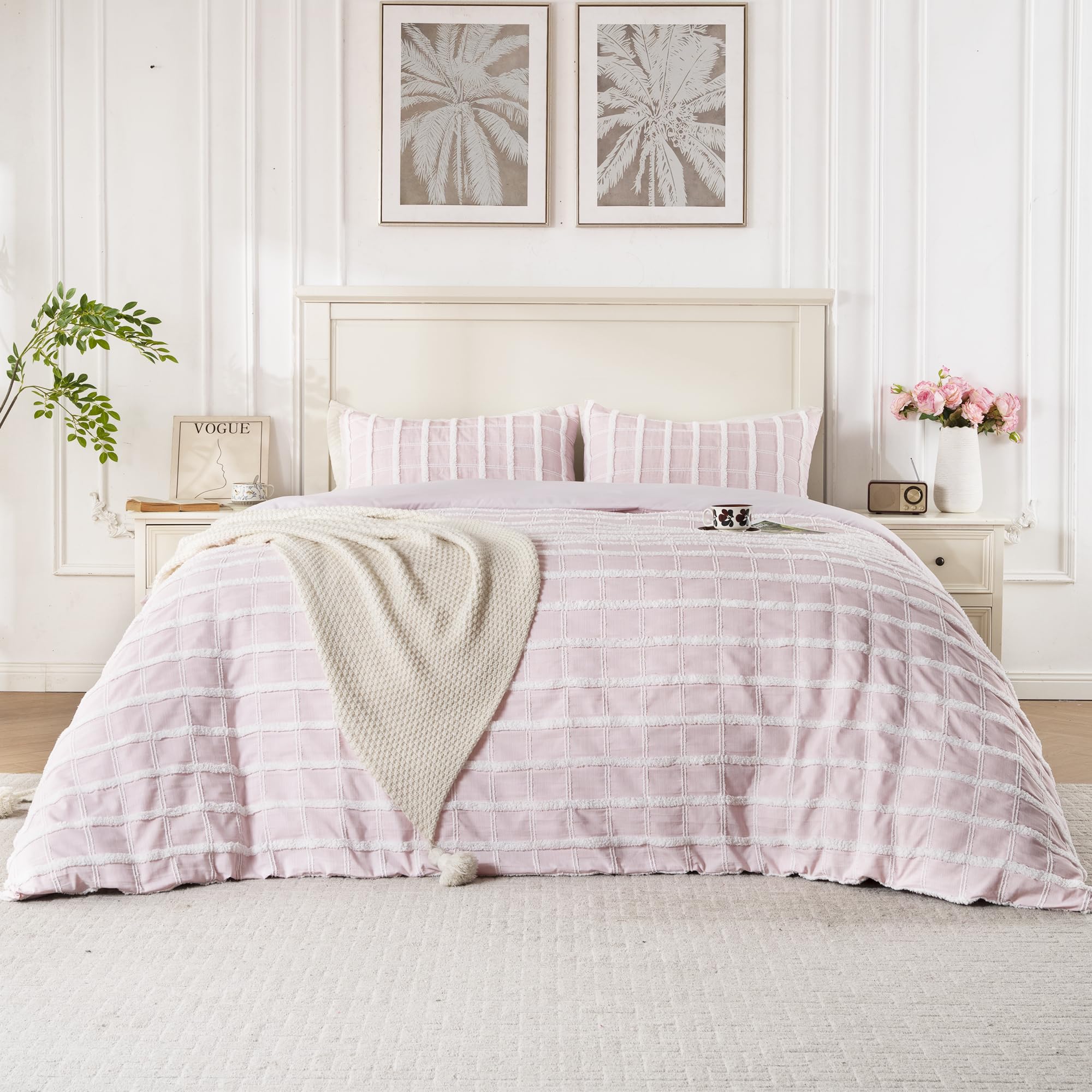 Check Tufted Quilt Set – Soft Microfiber, Boho Textured Design & Easy-Care Durability