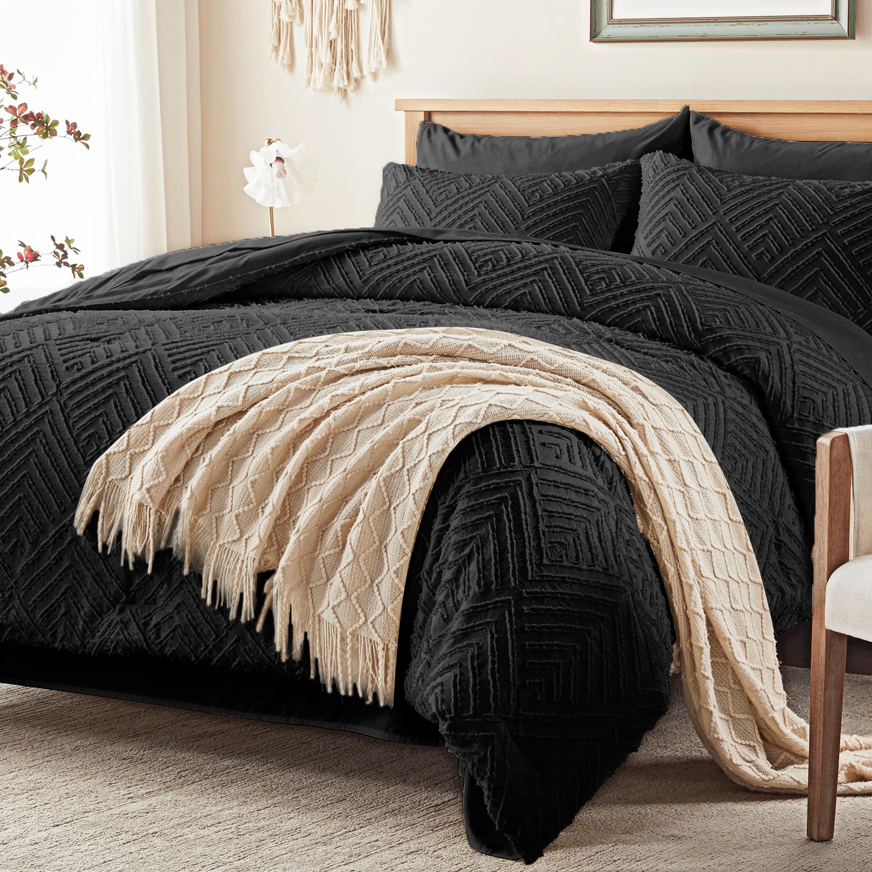Boho Tufted Quilt Set – Ultra-Soft Microfiber, Minimal Diamond Pattern & Easy-Care All-Season Bedding