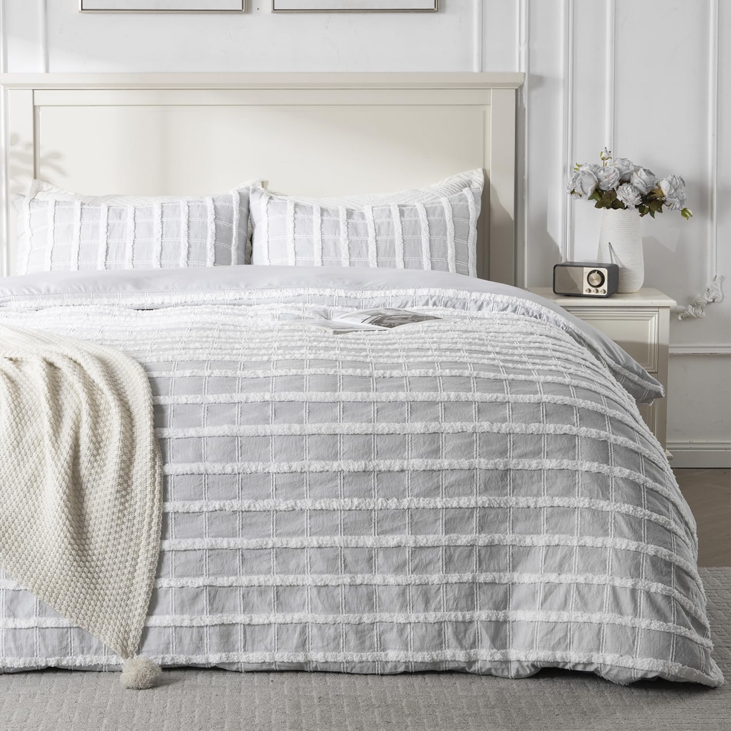 Check Tufted Quilt Set – Soft Microfiber, Boho Textured Design & Easy-Care Durability