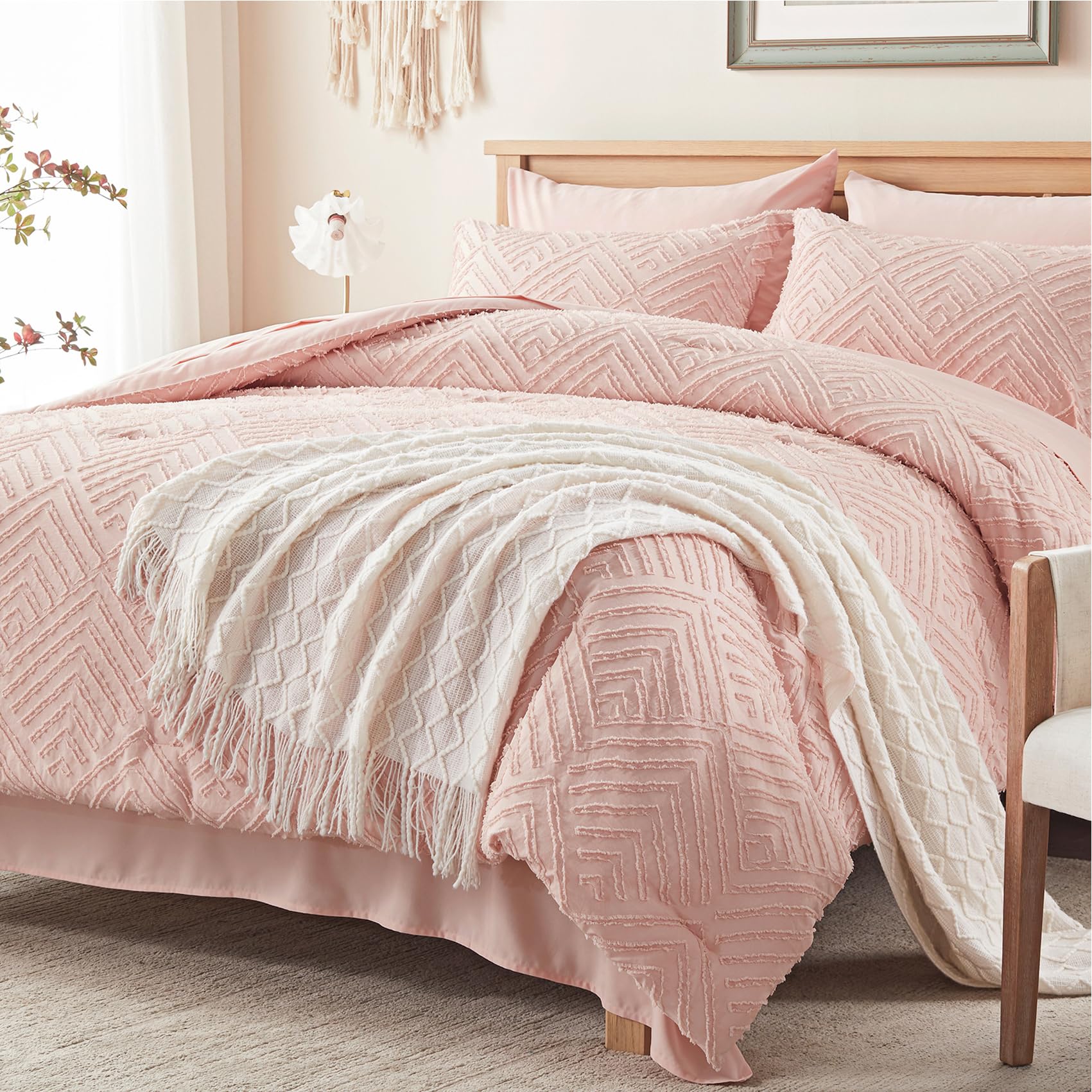 Boho Tufted Quilt Set – Ultra-Soft Microfiber, Minimal Diamond Pattern & Easy-Care All-Season Bedding