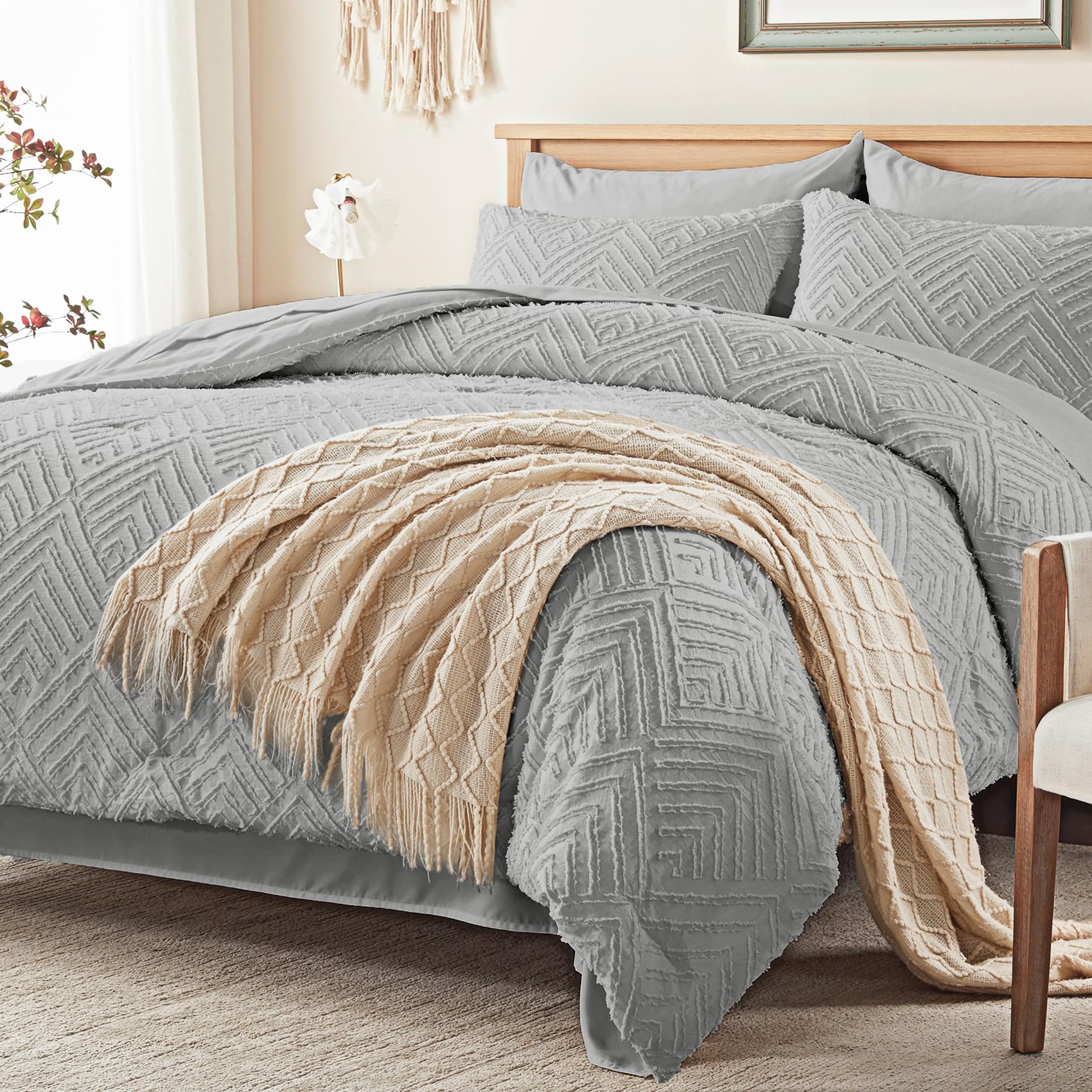Boho Tufted Quilt Set – Ultra-Soft Microfiber, Minimal Diamond Pattern & Easy-Care All-Season Bedding
