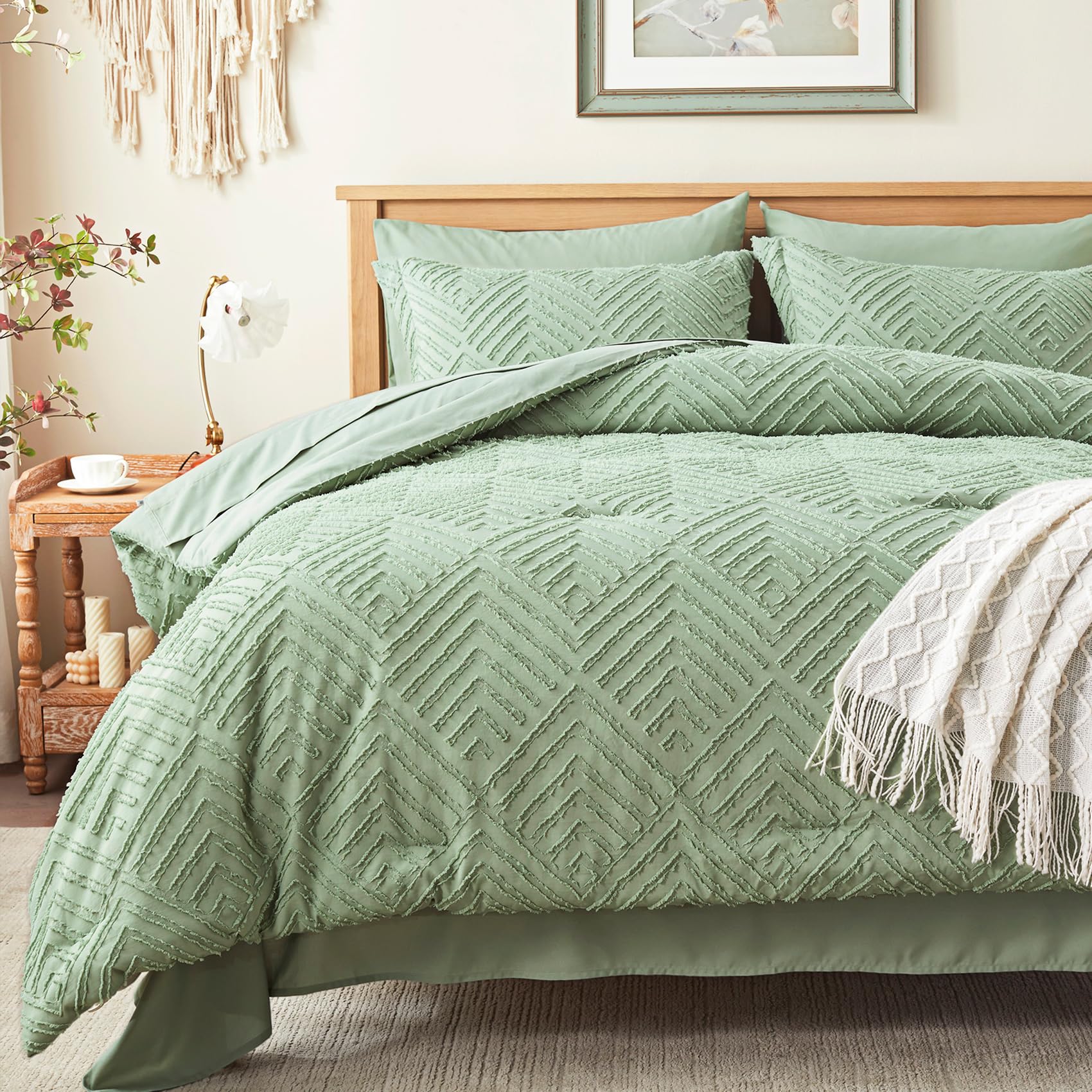 Boho Tufted Quilt Set – Ultra-Soft Microfiber, Minimal Diamond Pattern & Easy-Care All-Season Bedding